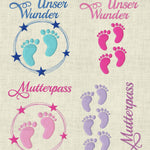 Stickdatei Mutterpass U-Heft Babyfüsse Doodle Set 473 - Sewando