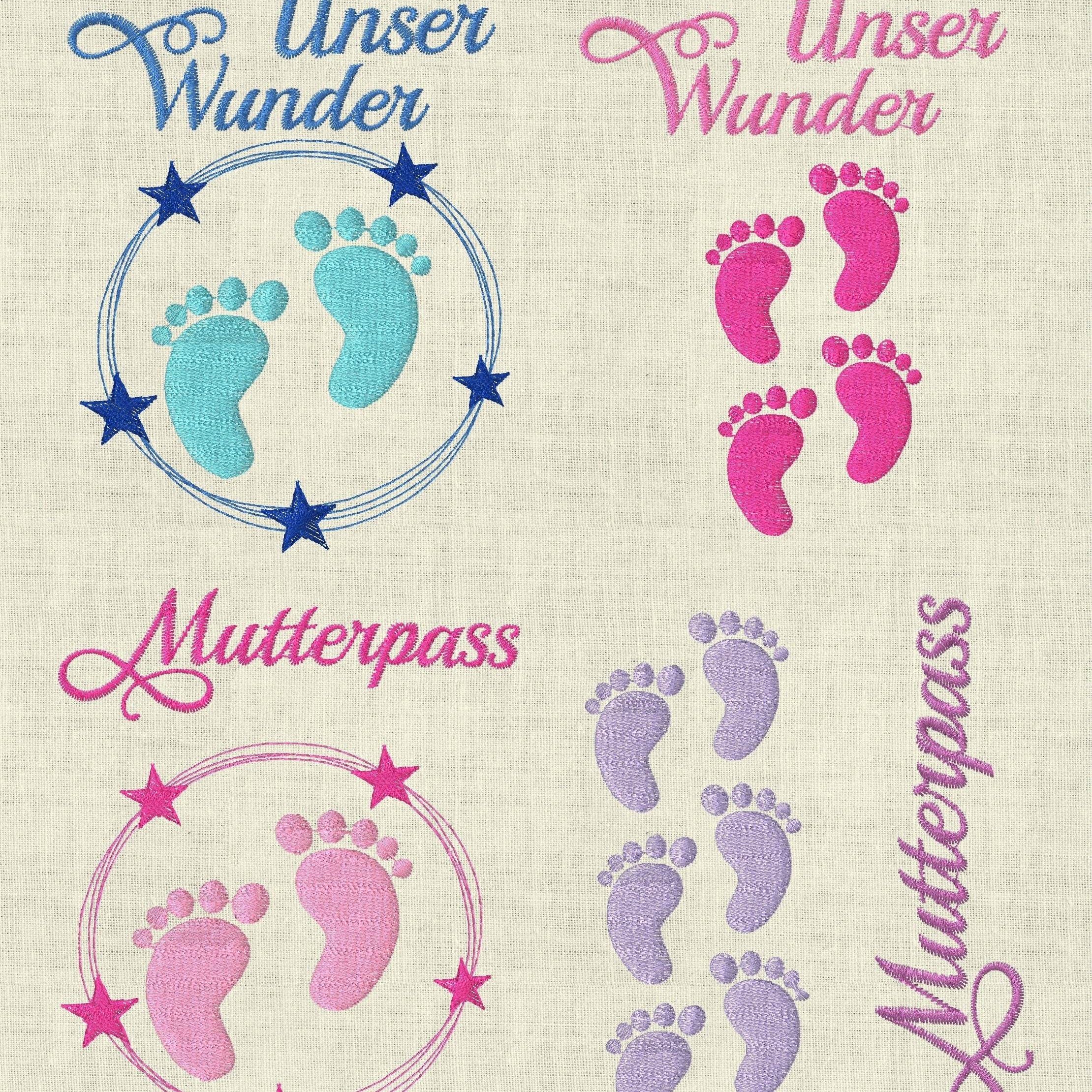 Stickdatei Mutterpass U-Heft Babyfüsse Doodle Set 473 - Sewando