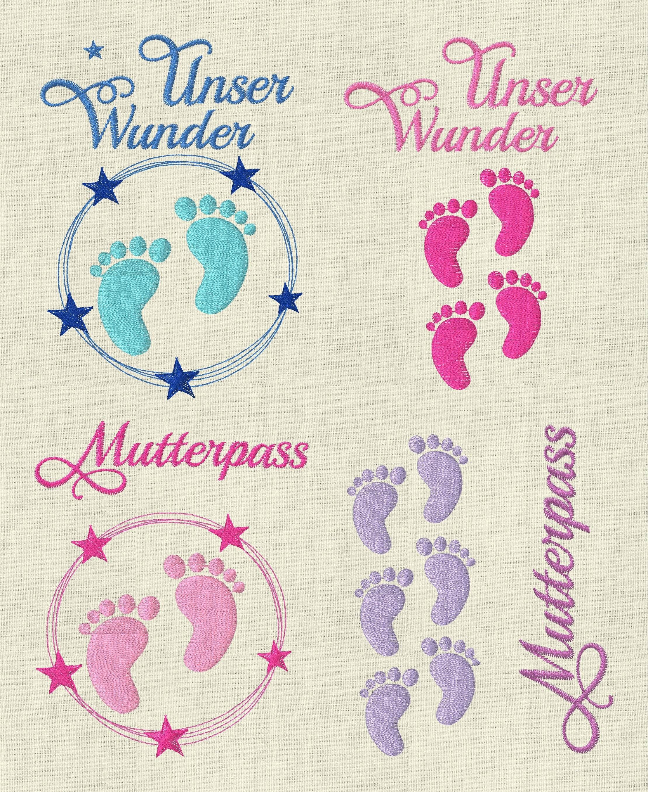 Stickdatei Mutterpass U-Heft Babyfüsse Doodle Set 473 - Sewando