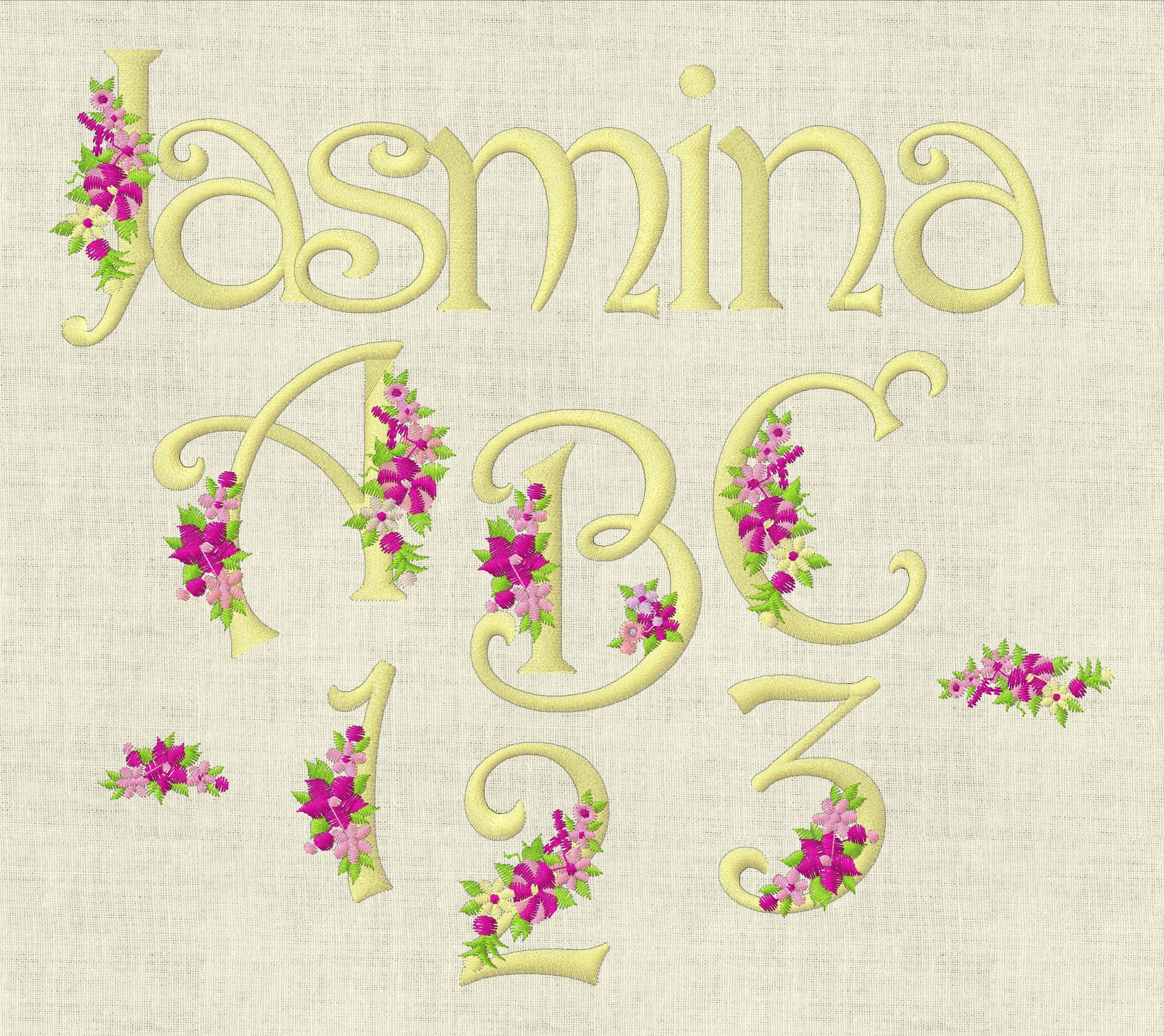 Stickdatei Monogramm mit Blumen Schrift ca. 70mm Set 636 - Sewando