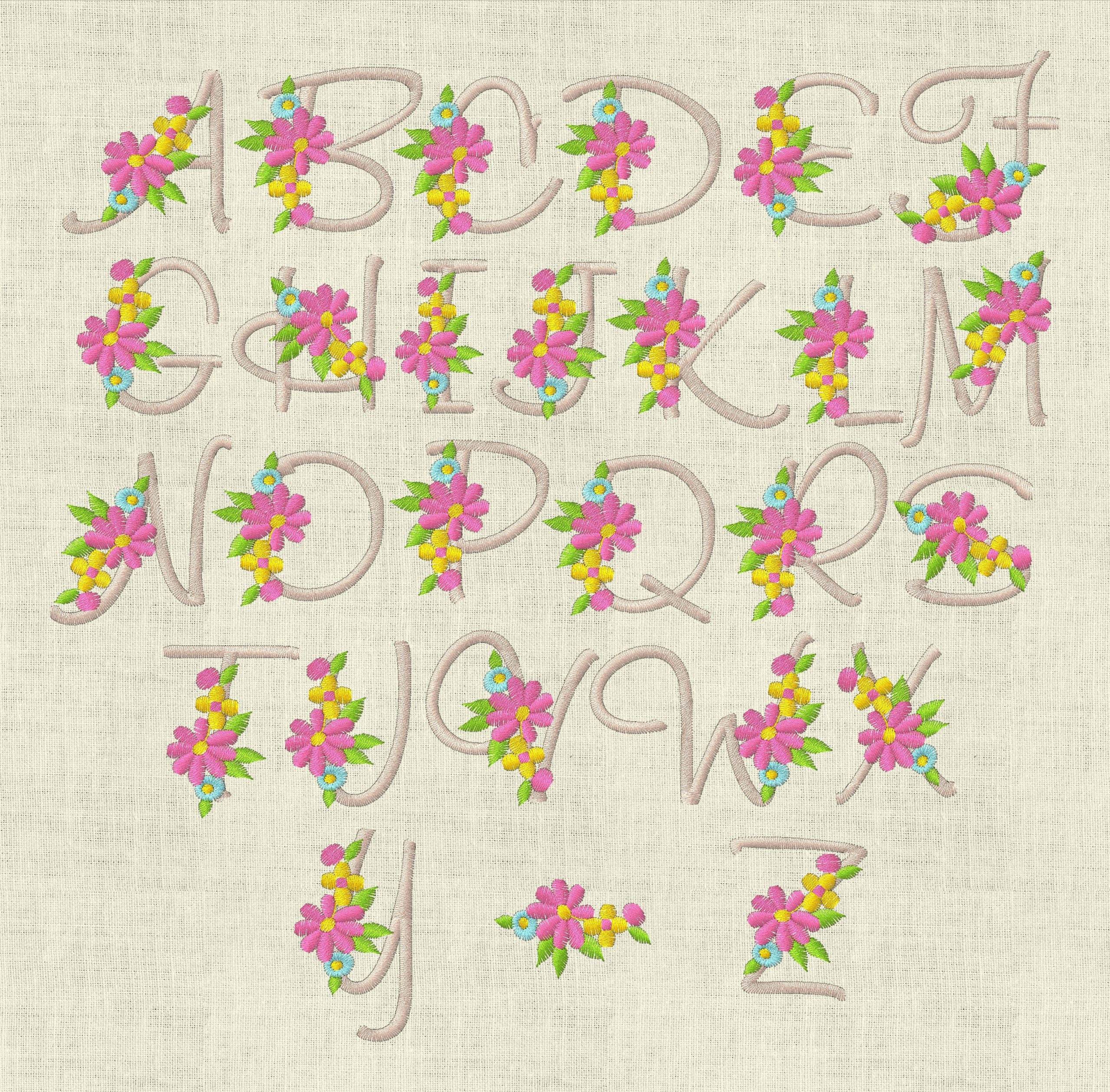 Stickdatei Monogramm mit Blumen ca. 30mm ABC Buchstaben Schrift Set 93 - Sewando