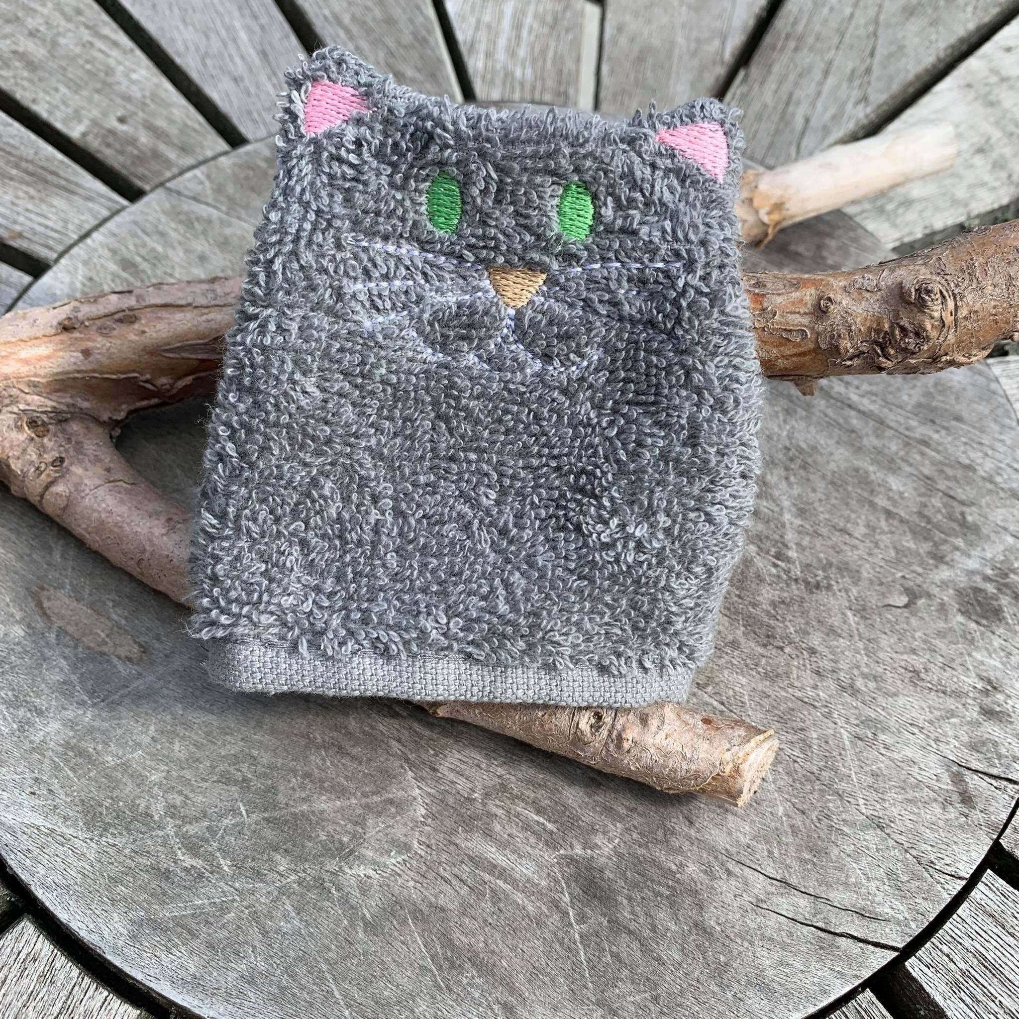 Katzen-Waschlappen Stickdatei ITH 10x10 Waschhandschuh Tiere - Sewando