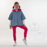 Schnittmuster Mädchen Poncho PAULA PDF Kinder Kapuze für Größen 86/92 bis 134/140, digitaler Download