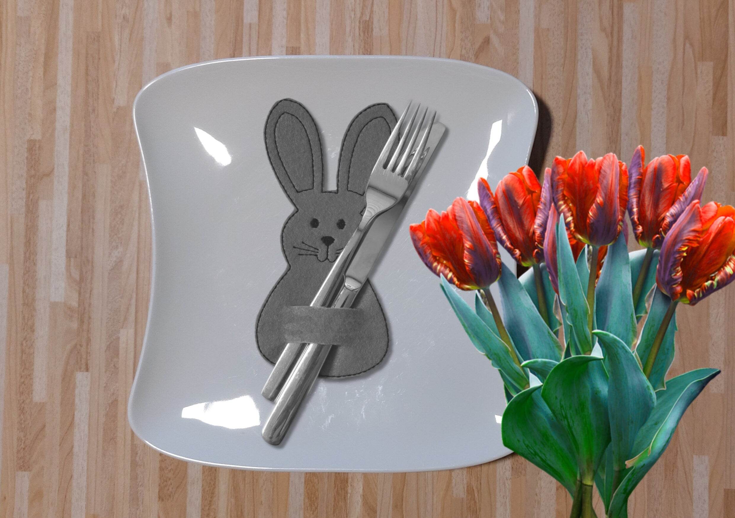 Stickdatei Bestecktasche Rahmen 13 cm x 18 cm, Ostern, Osterhase, Dekoration - Sewando