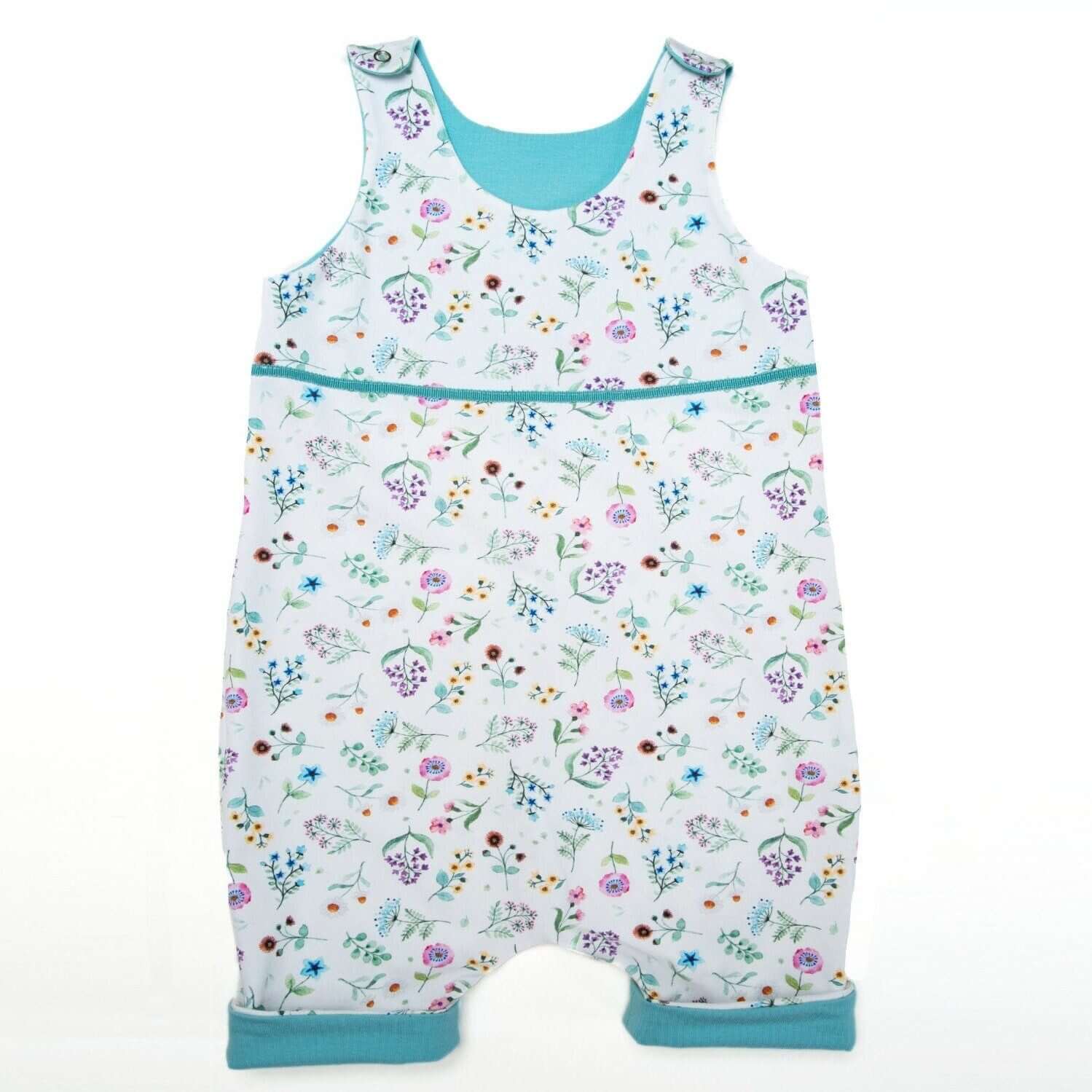 Schnittmuster Baby-Overall & Mütze PDF 2-in-1 Unisex in floral Design für Babys, Größen 56/62-92/98.