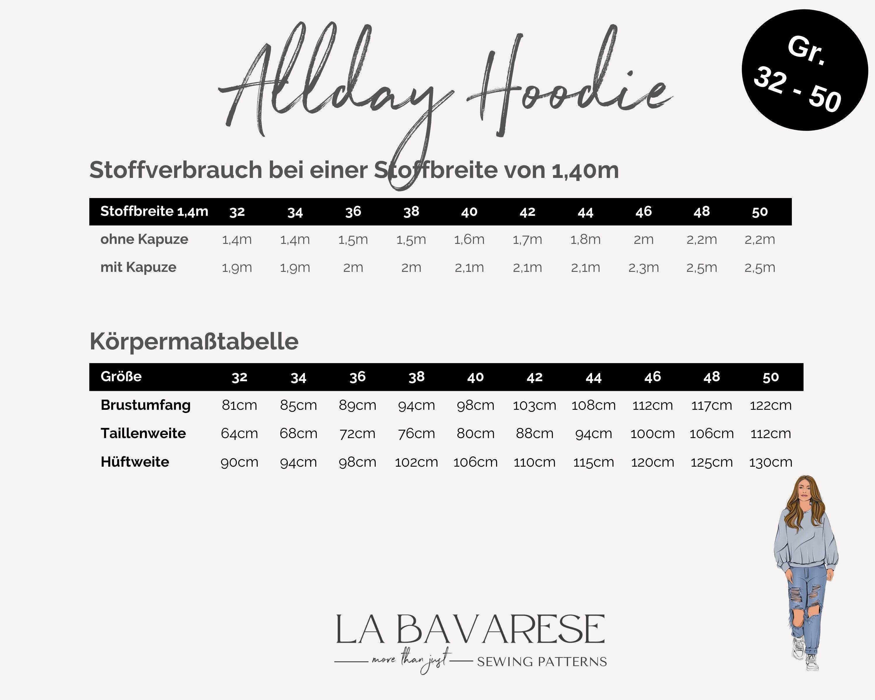 Sweater, Hoodie Damen ALLDAY HOODIE, Gr. 32-50, PDF Schnittmuster - Sewando