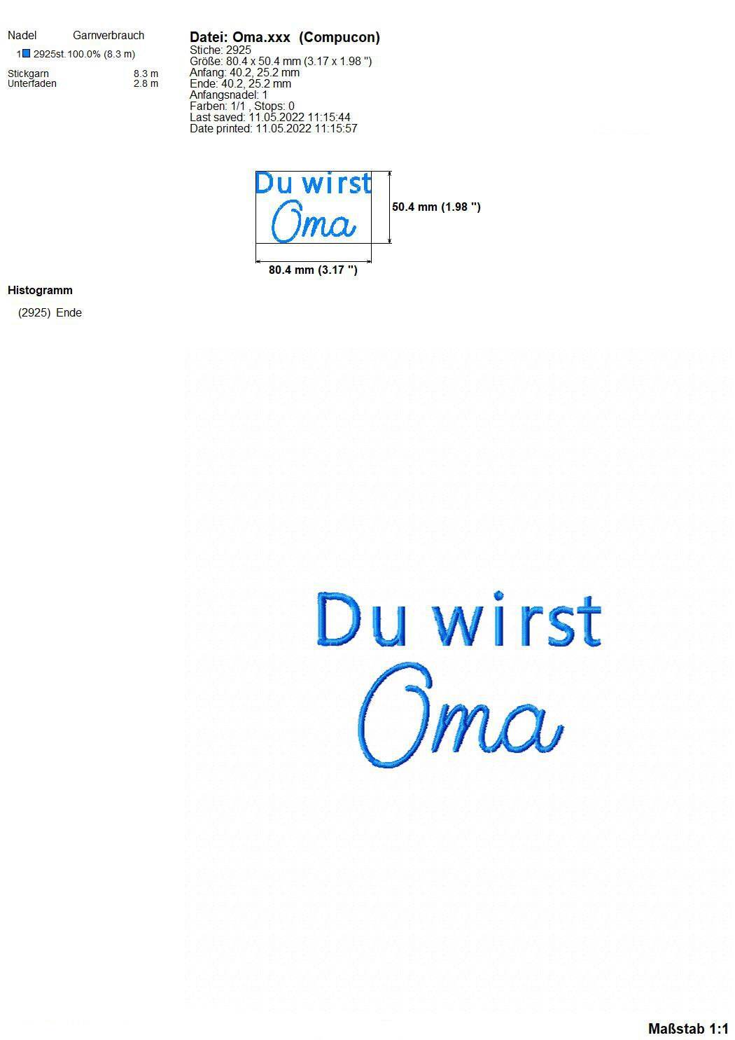 Stickdatei Schrift Baby Ankündigung, Rahmen 10 cm x 10 cm, Papa, Oma, Opa, Tante, Onkel, Spruch, Baby - Sewando