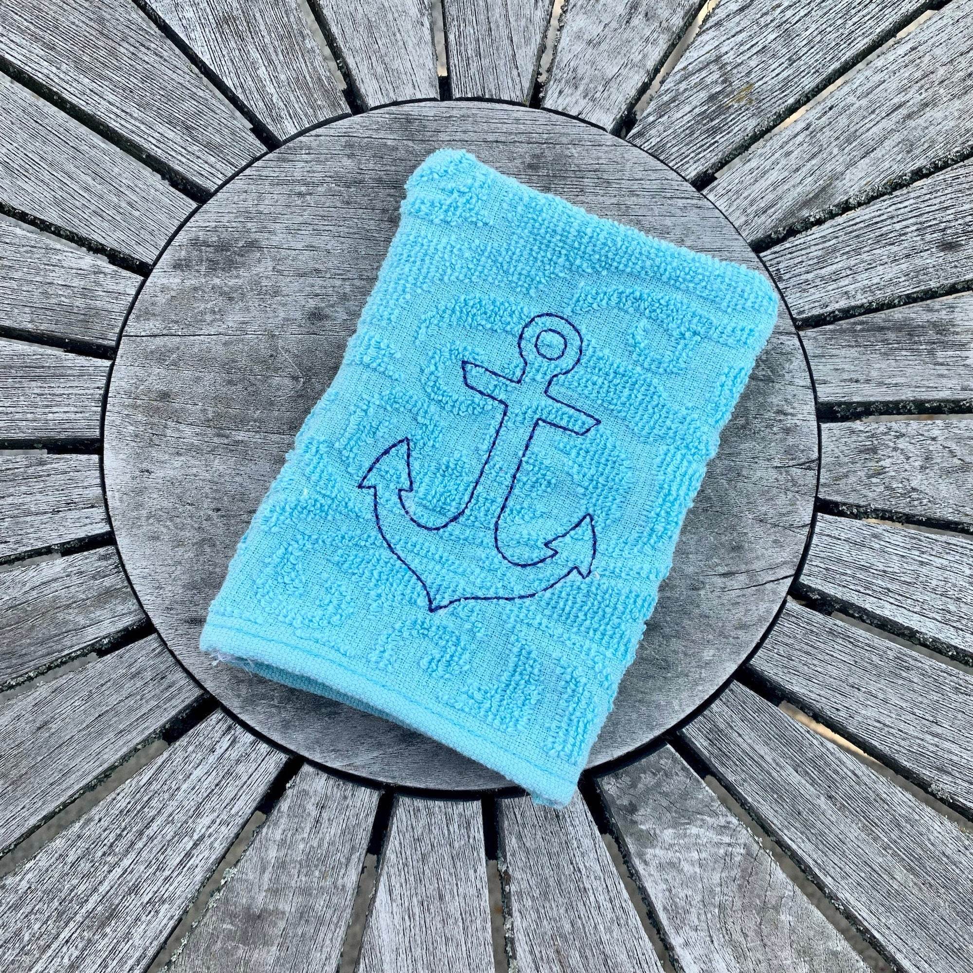Anker-Waschlappen Stickdatei ITH 13x18 Waschhandschuh Geschenk maritim Meer Urlaub Reise Strand - Sewando