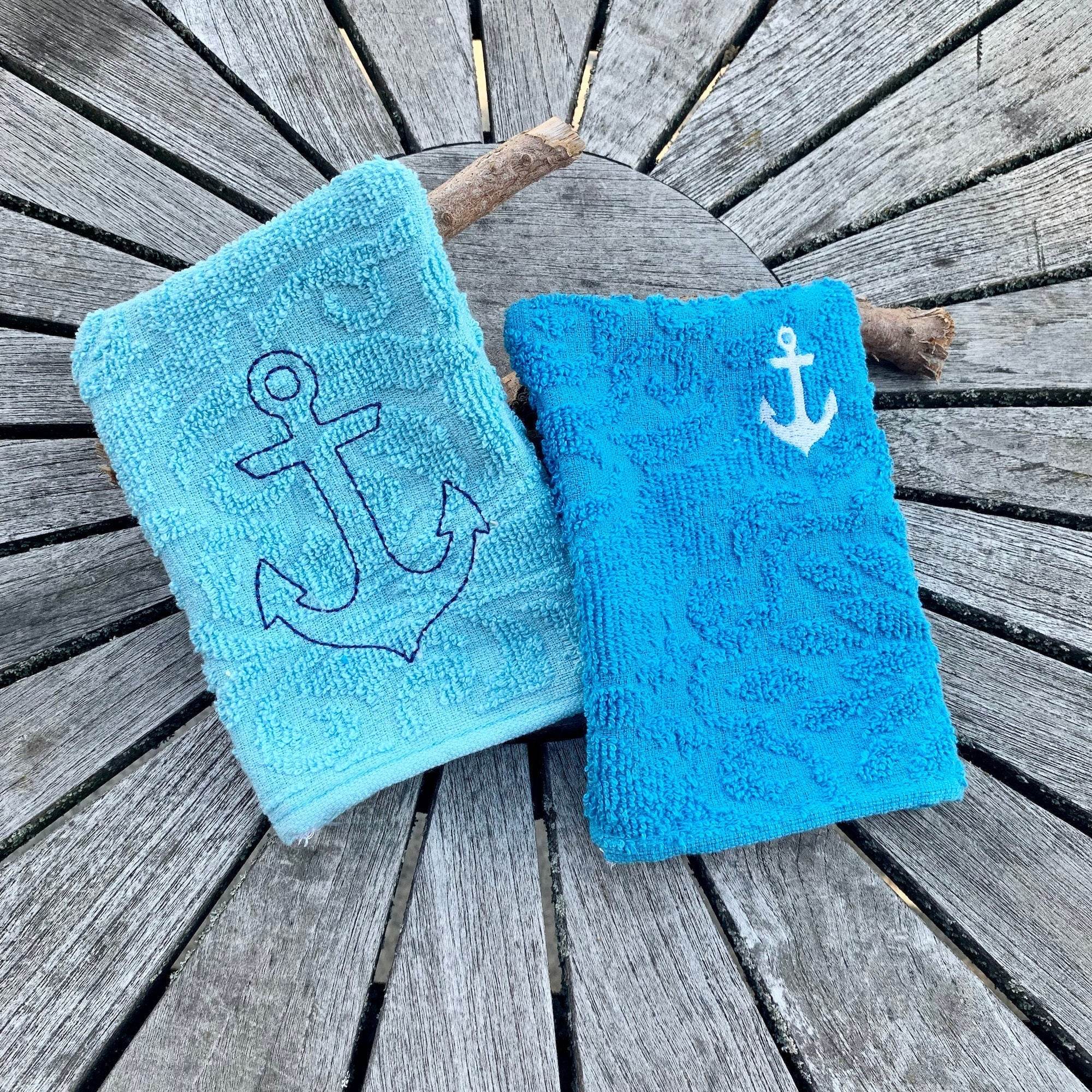 Anker-Waschlappen Stickdatei ITH 13x18 Waschhandschuh Geschenk maritim Meer Urlaub Reise Strand - Sewando