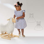 Schnittmuster-Tutorial, anfängerfreundliches Design, Sommerkleid-Kollektion, Baby- und Kleinkind-Mädchengrößen, elastischer Bund, gefüttertes Miederdetail, geraffter Rockstil, Vintage-inspirierter Look, leicht verständliche Anleitung, Fotoanleitung, komplett