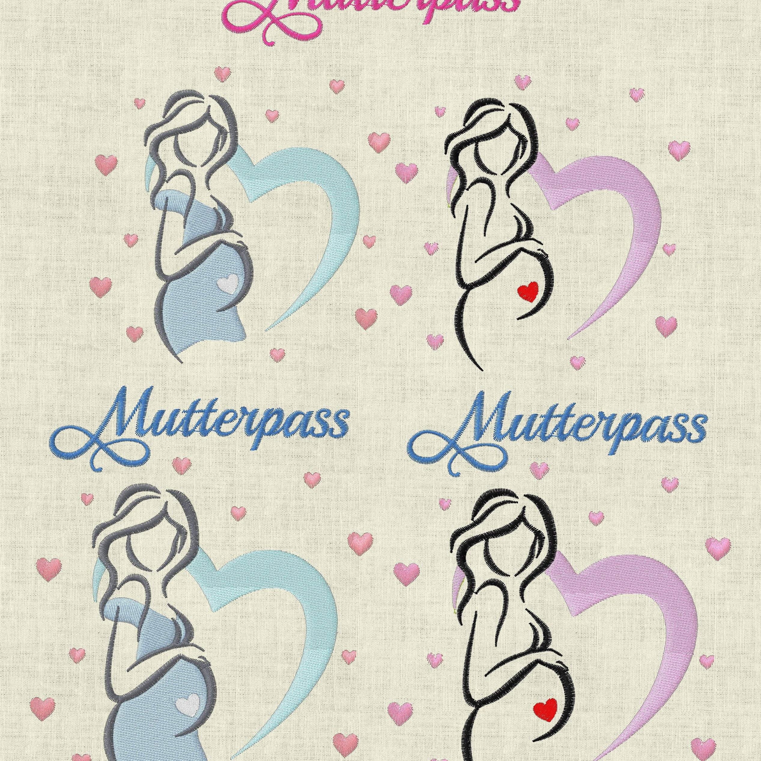 Stickdatei Stickmuster Mutterpass Baby Herz Schwanger Set 365/4 - Sewando