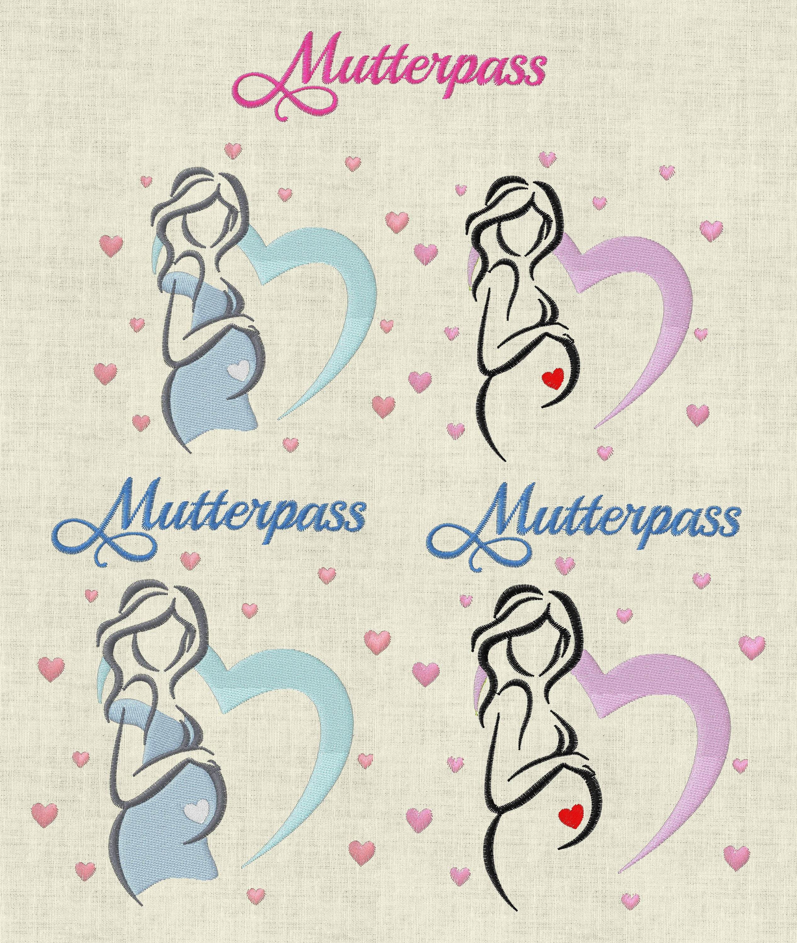 Stickdatei Stickmuster Mutterpass Baby Herz Schwanger Set 365/4 - Sewando