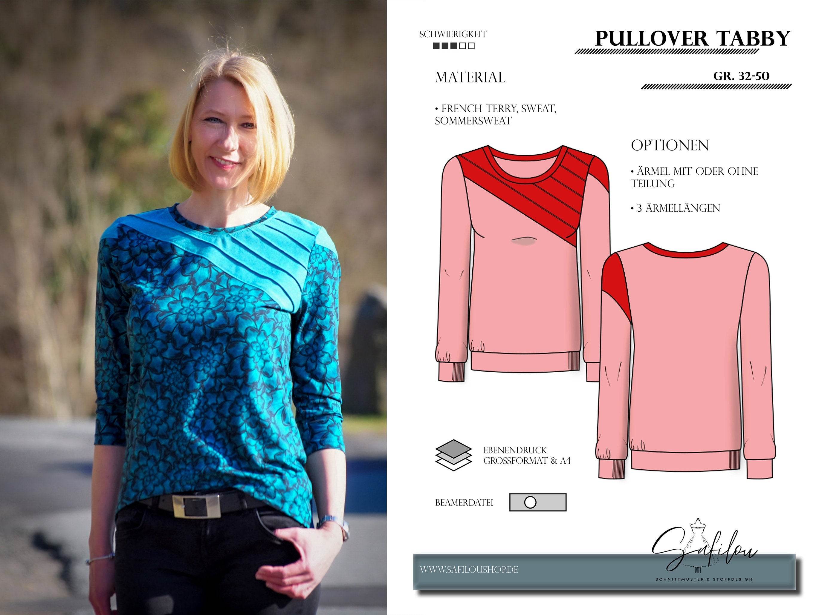 PDF-Schnittmuster Pullover Tabby Gr. 32-50 mit einzigartiger Teilung - Sewando