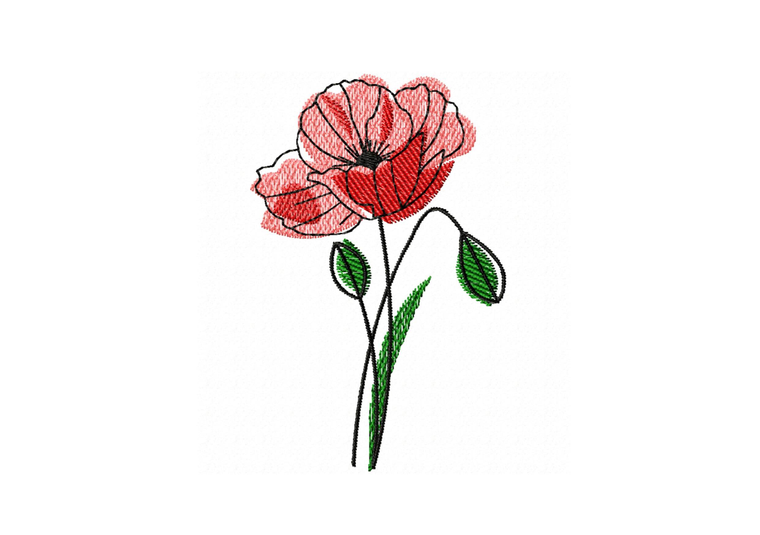 Stickdatei Klatschmohn - je zwei Varianten, 10x10 und 13x18, Mohn, Blume - Sewando