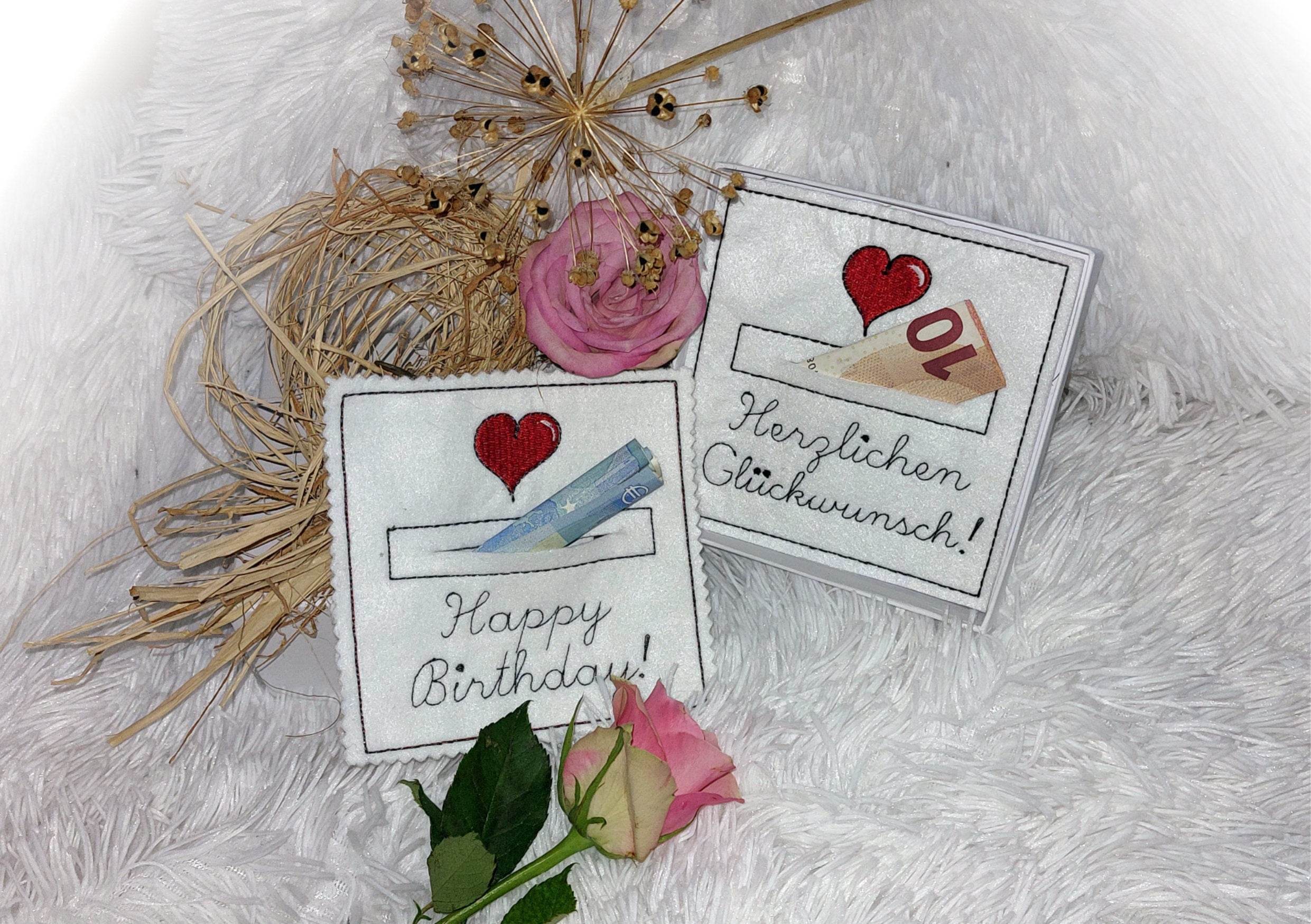 Stickdatei Geburtstag, Geldgeschenk, Gutschein, Rahmen 13x18, deutsch, englisch - Sewando