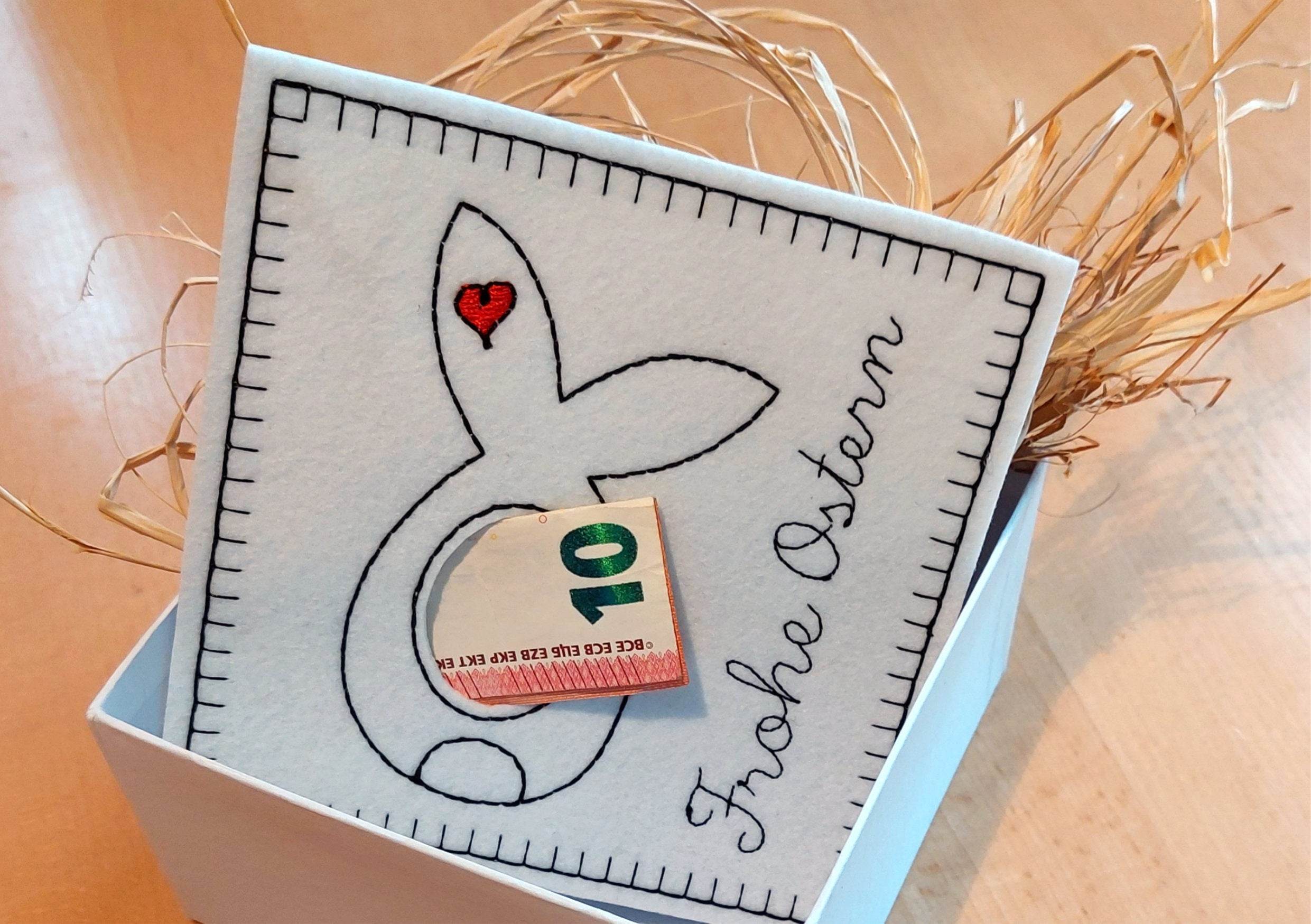 Stickdatei Ostern Geschenkbox, Geschenkkarte, Osterhase, Rahmen 13x18, deutsch, englisch - Sewando