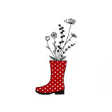 Stickdatei Blumen im Stiefel, LineArt, Redwork, 2 Größen, 6 Dateien, 10x10 cm und 13x18cm - Sewando