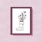 Stickdatei Blumen im Stiefel, LineArt, Redwork, 2 Größen, 6 Dateien, 10x10 cm und 13x18cm - Sewando