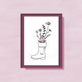 Stickdatei Blumen im Stiefel, LineArt, Redwork, 2 Größen, 6 Dateien, 10x10 cm und 13x18cm - Sewando