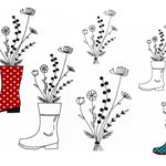 Stickdatei Blumen im Stiefel, LineArt, Redwork, 2 Größen, 6 Dateien, 10x10 cm und 13x18cm - Sewando