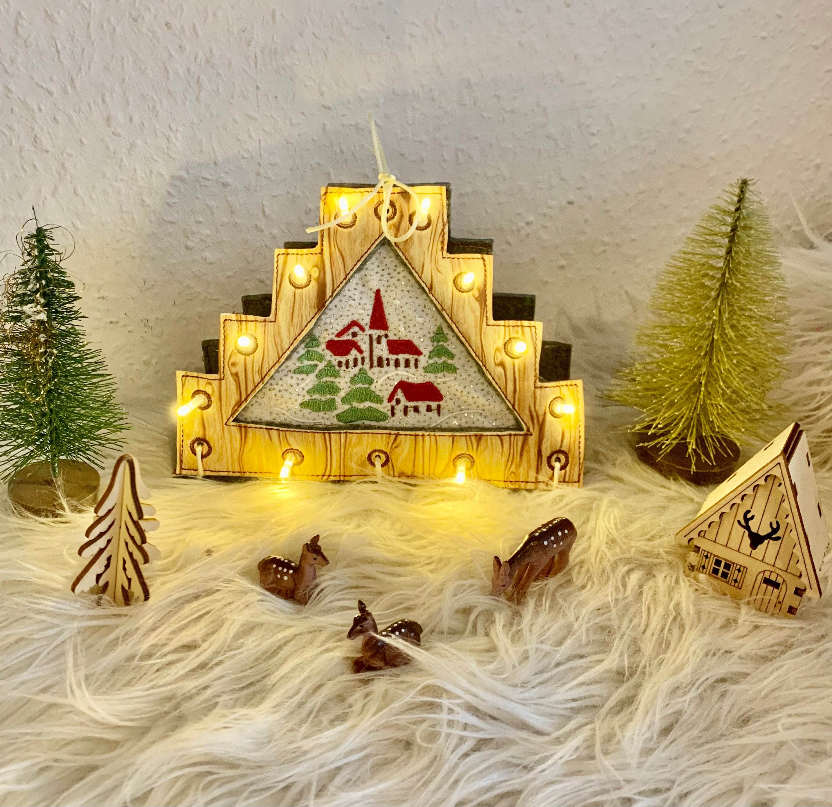 Stickdatei Lichterbogen Schwibbogen Treppe Winderdorf mit Kirche Set 890 Maschinenstickerei Weihnachten - Sewando