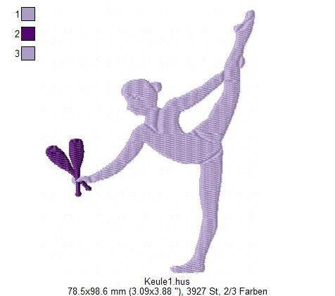 Stickdatei Gymnastik für den Rahmen 10 cm x 10 cm, turnen, Sport, Ball, Keule - Sewando