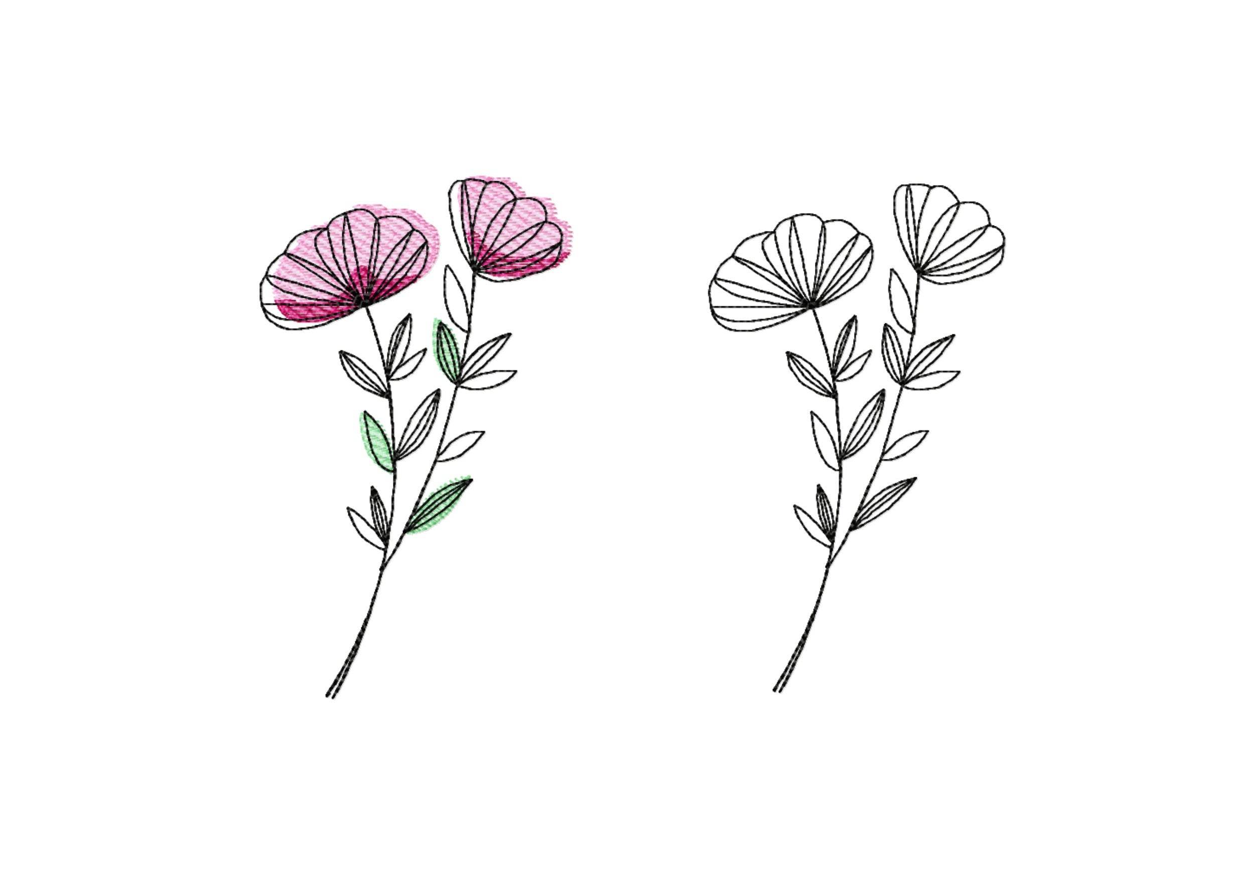 Stickdatei Blume in drei Größen, Redwork, Frühling, Sommer - Sewando