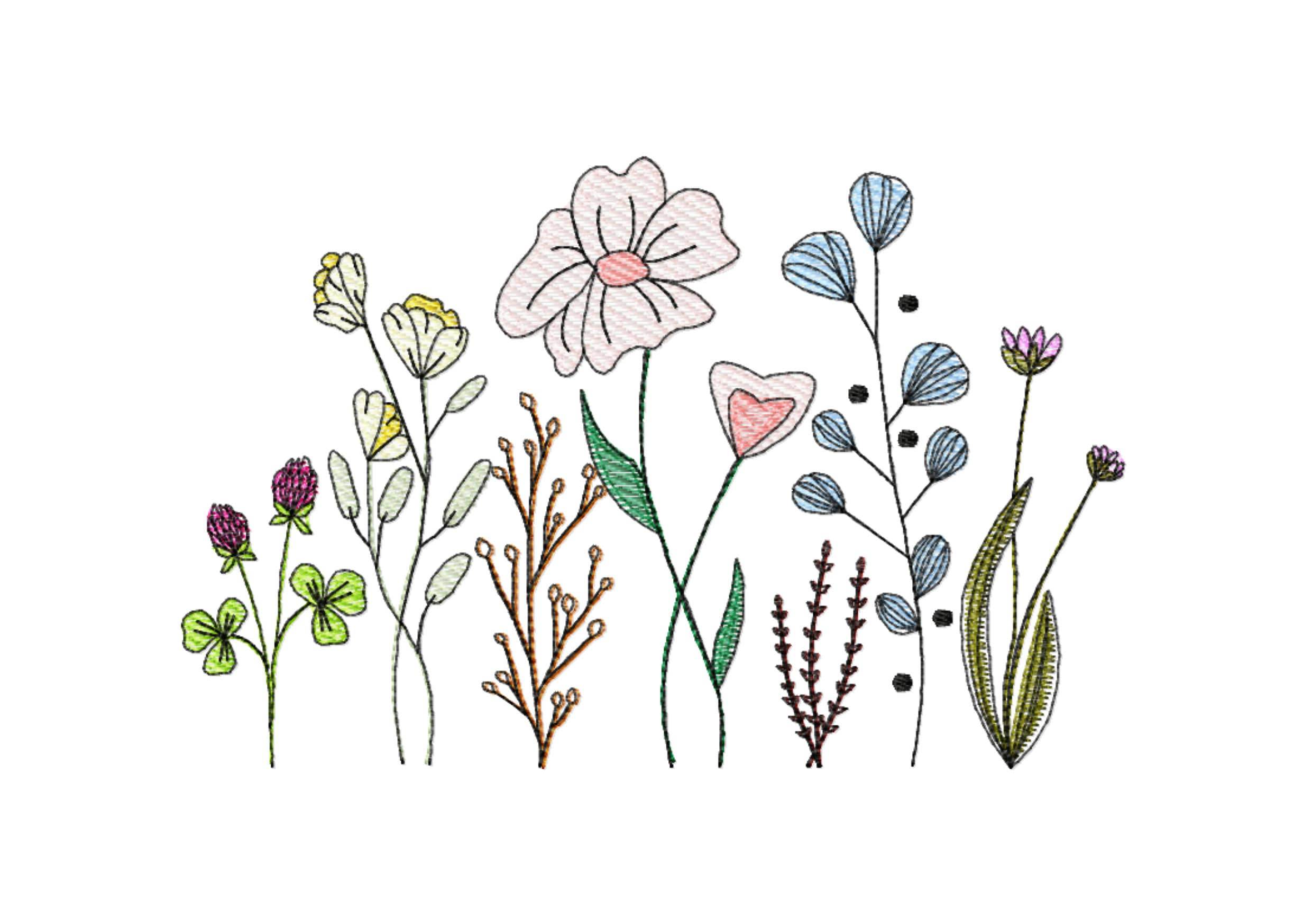 Stickdatei Blumenwiese Nr. 1 in vier Größen, Sommer, Frühling, Wildblumen - Sewando
