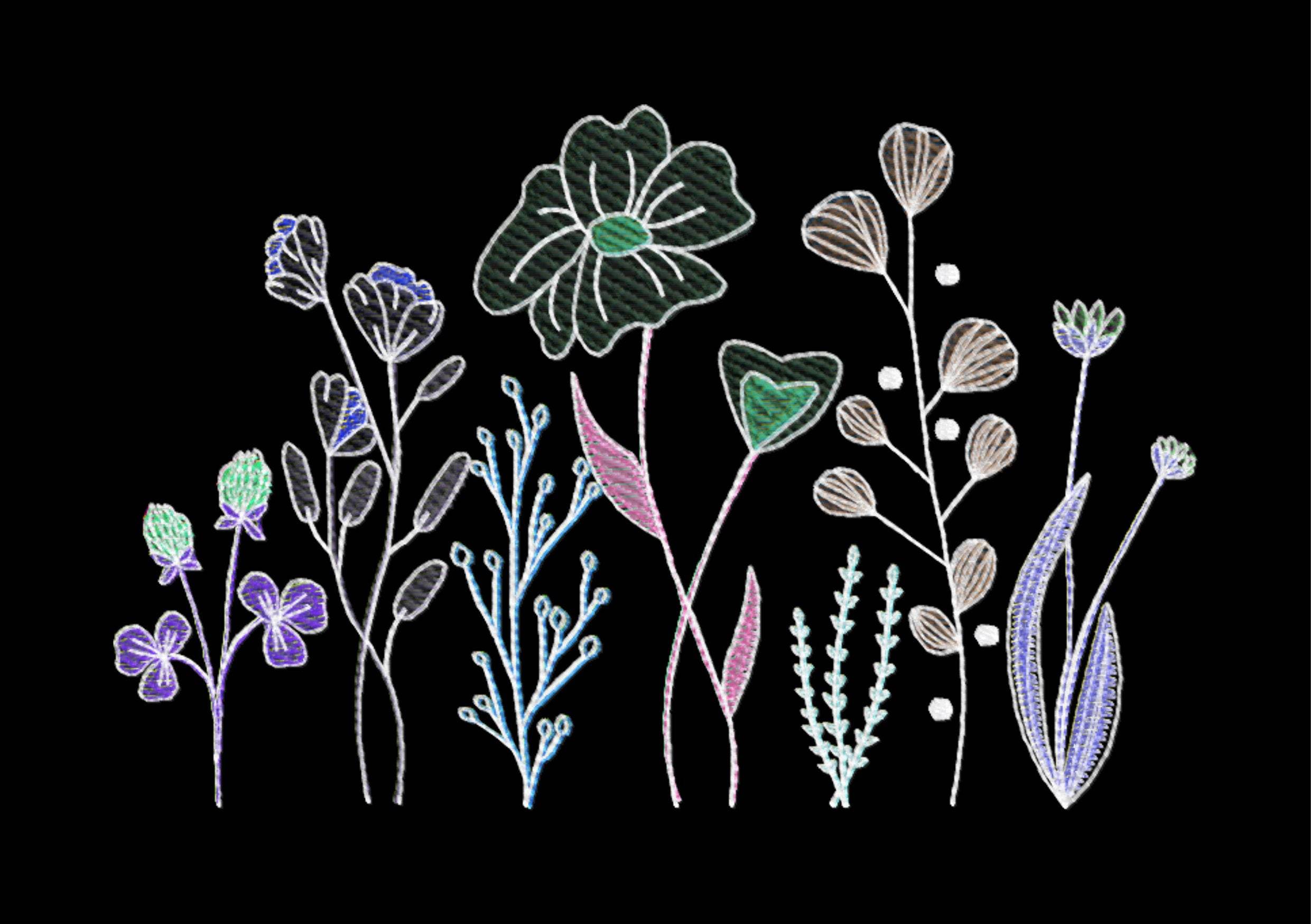 Stickdatei Blumenwiese Nr. 1 in vier Größen, Sommer, Frühling, Wildblumen - Sewando