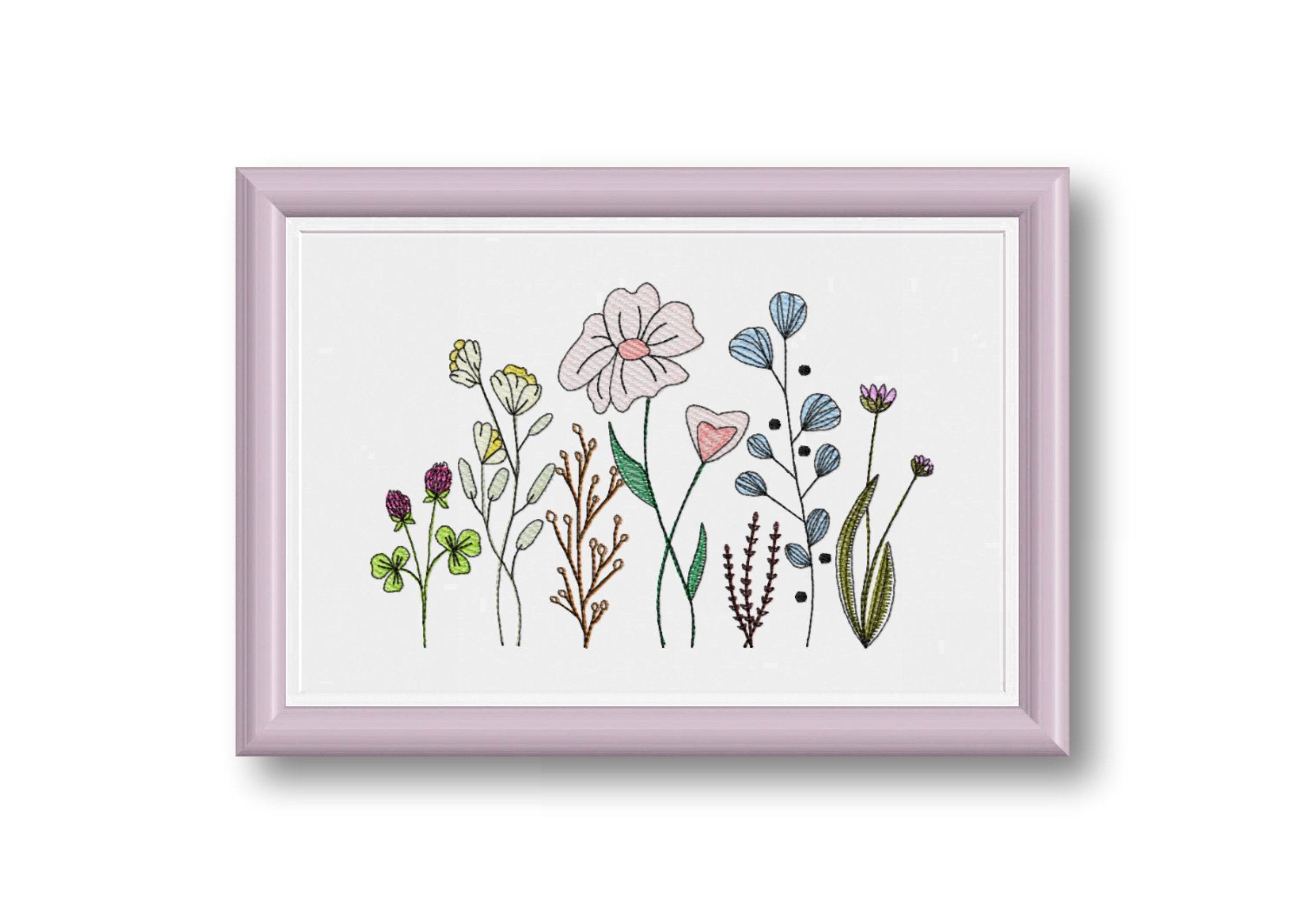Stickdatei Blumenwiese Nr. 1 in vier Größen, Sommer, Frühling, Wildblumen - Sewando