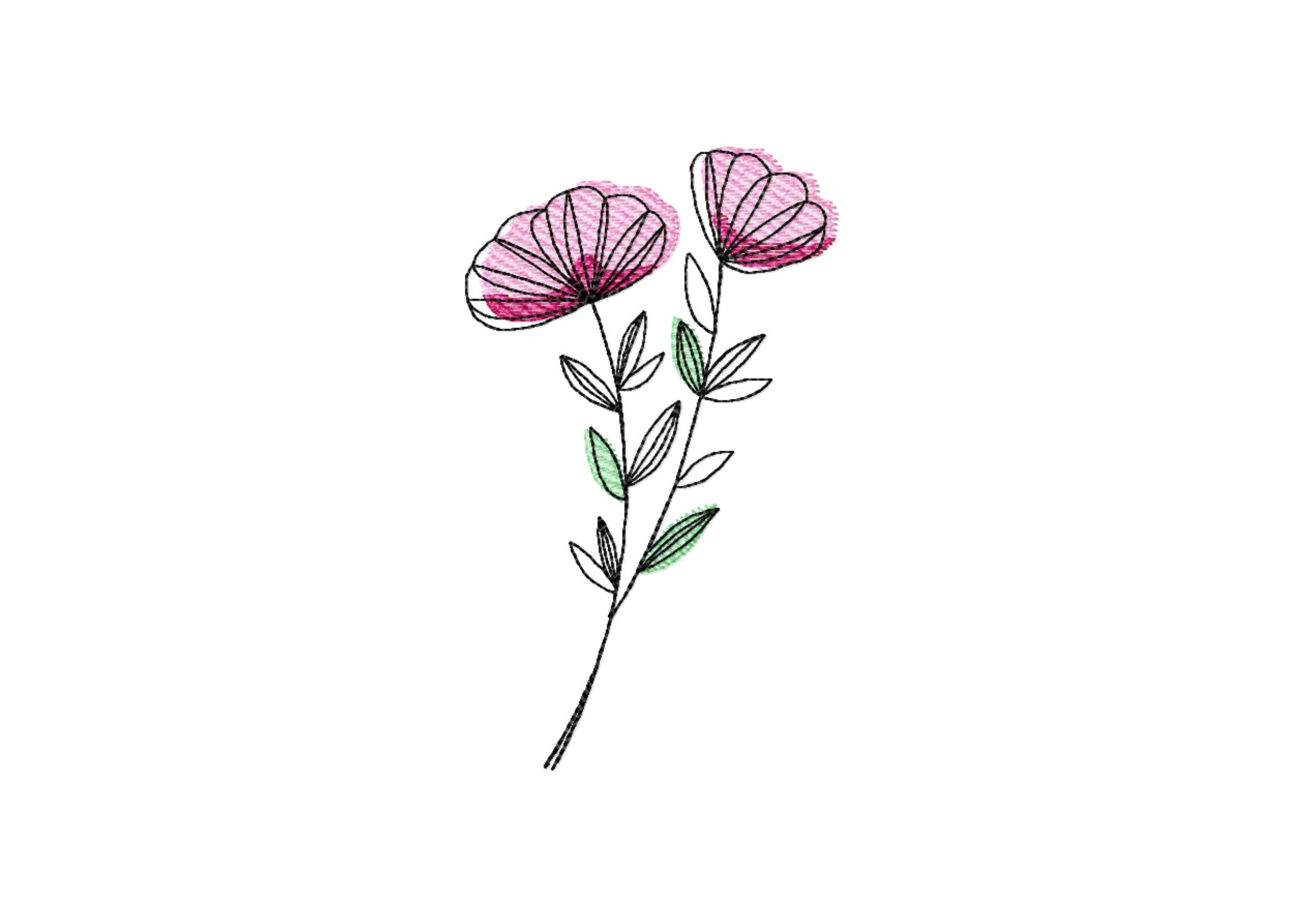 Stickdatei Blume in drei Größen, Redwork, Frühling, Sommer - Sewando