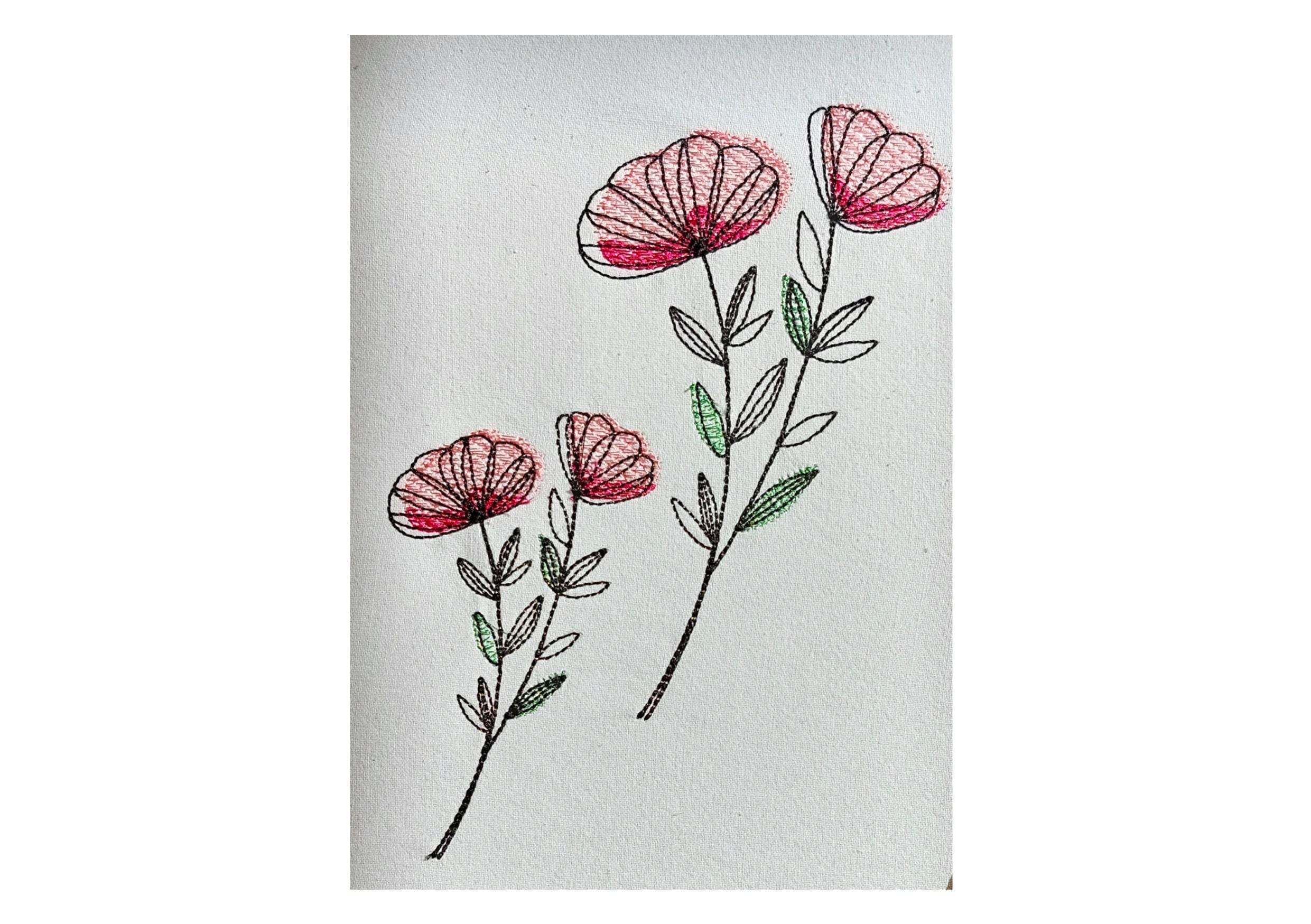 Stickdatei Blume in drei Größen, Redwork, Frühling, Sommer - Sewando