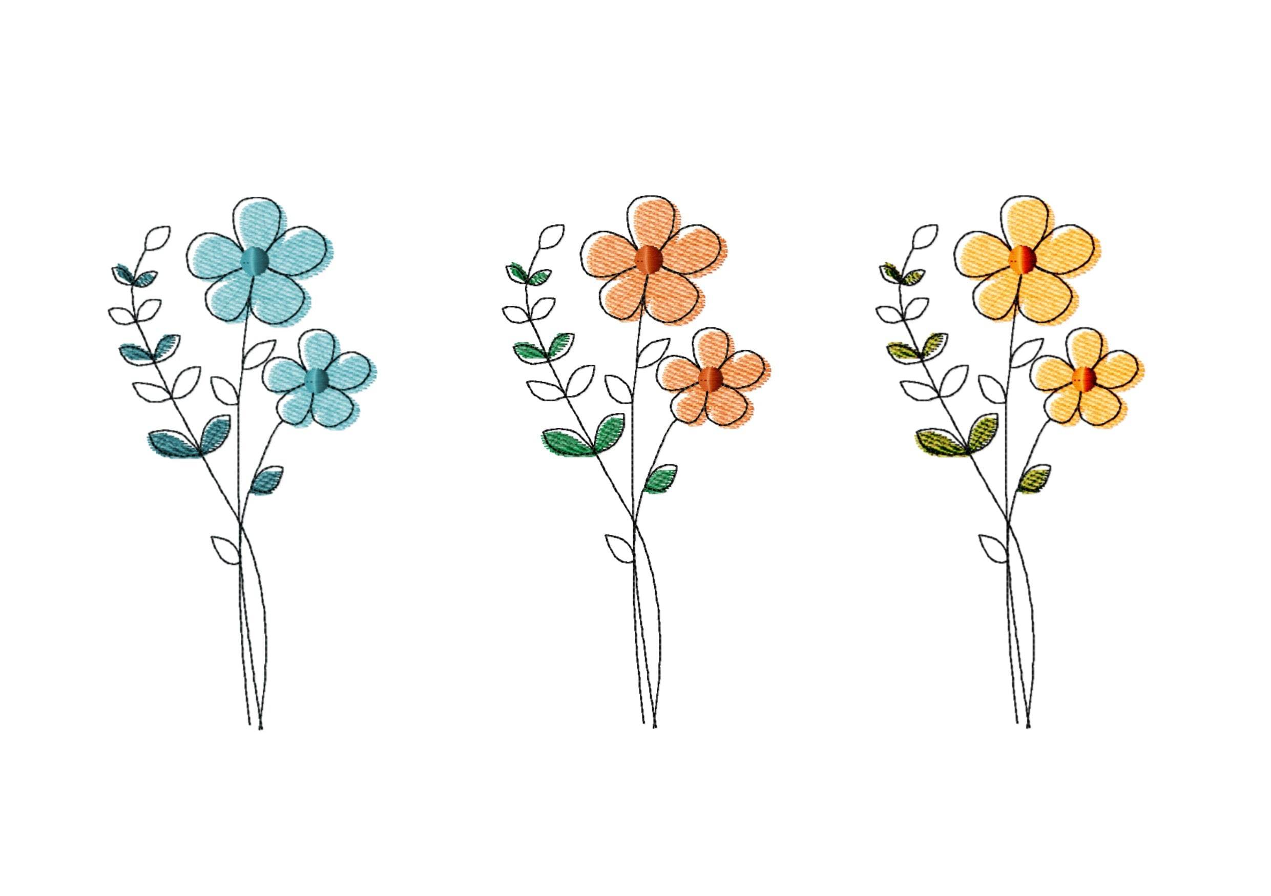 Stickdatei Blume in drei Größen, Redwork, Frühling, Sommer - Sewando