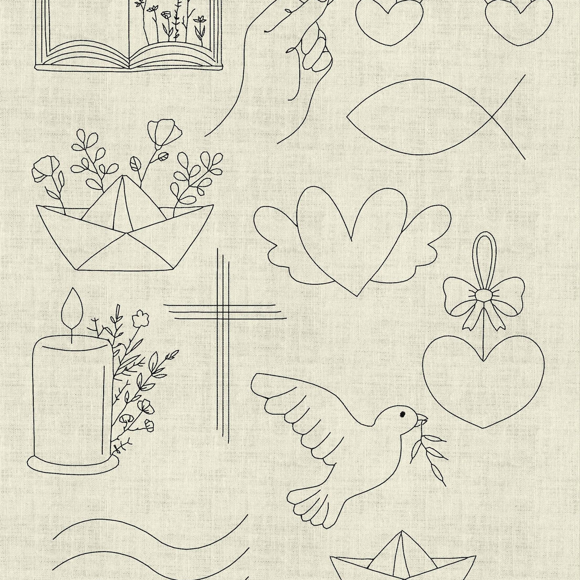 Stickdatei Taufe Kommunion Hochzeit Line Art Doodle Set 951 - Sewando