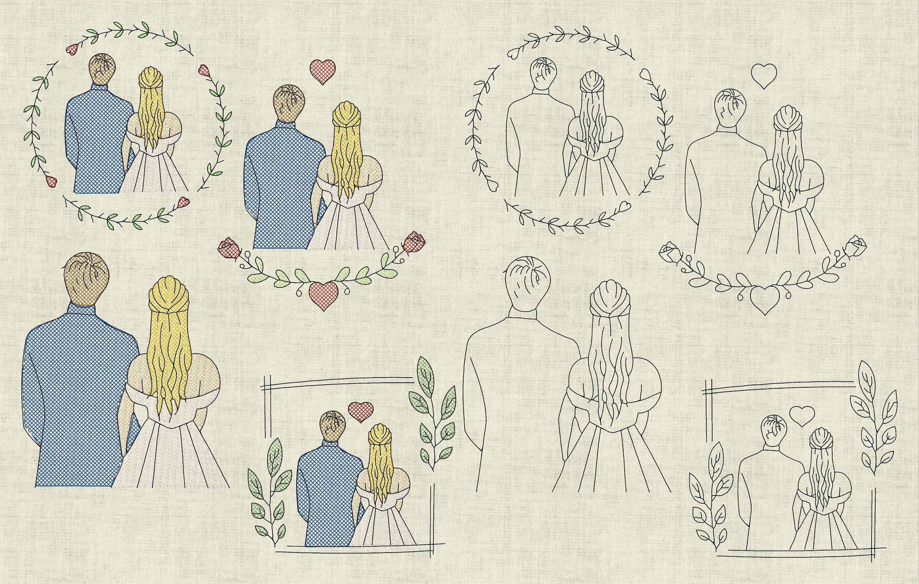 Stickdatei Hochzeit Brautpaar Line Art Set 949 - Sewando