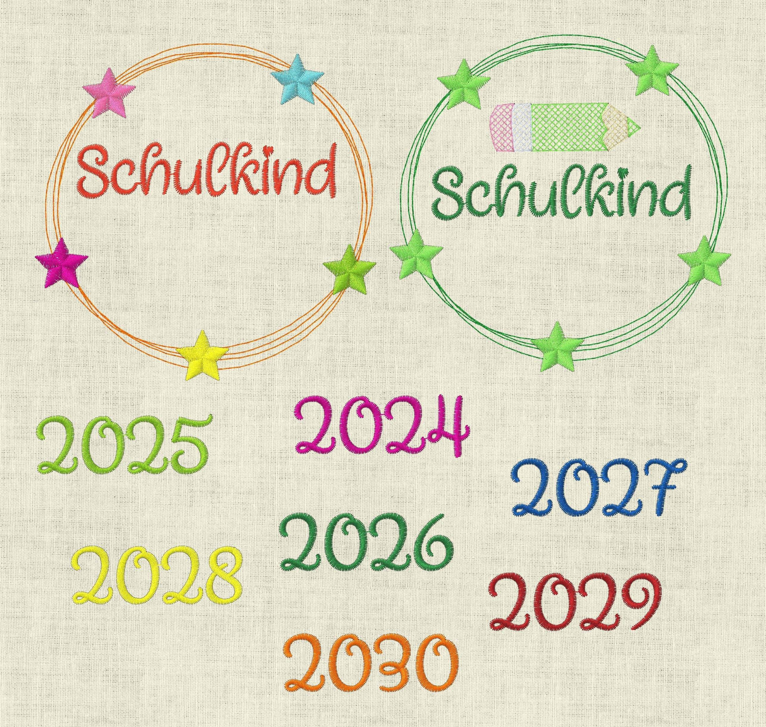 Stickdatei Einschulung Schulkind 2024, 2025, 2026, 2027, 2028, 2029, 2030 Baukasten Set 562 - Sewando