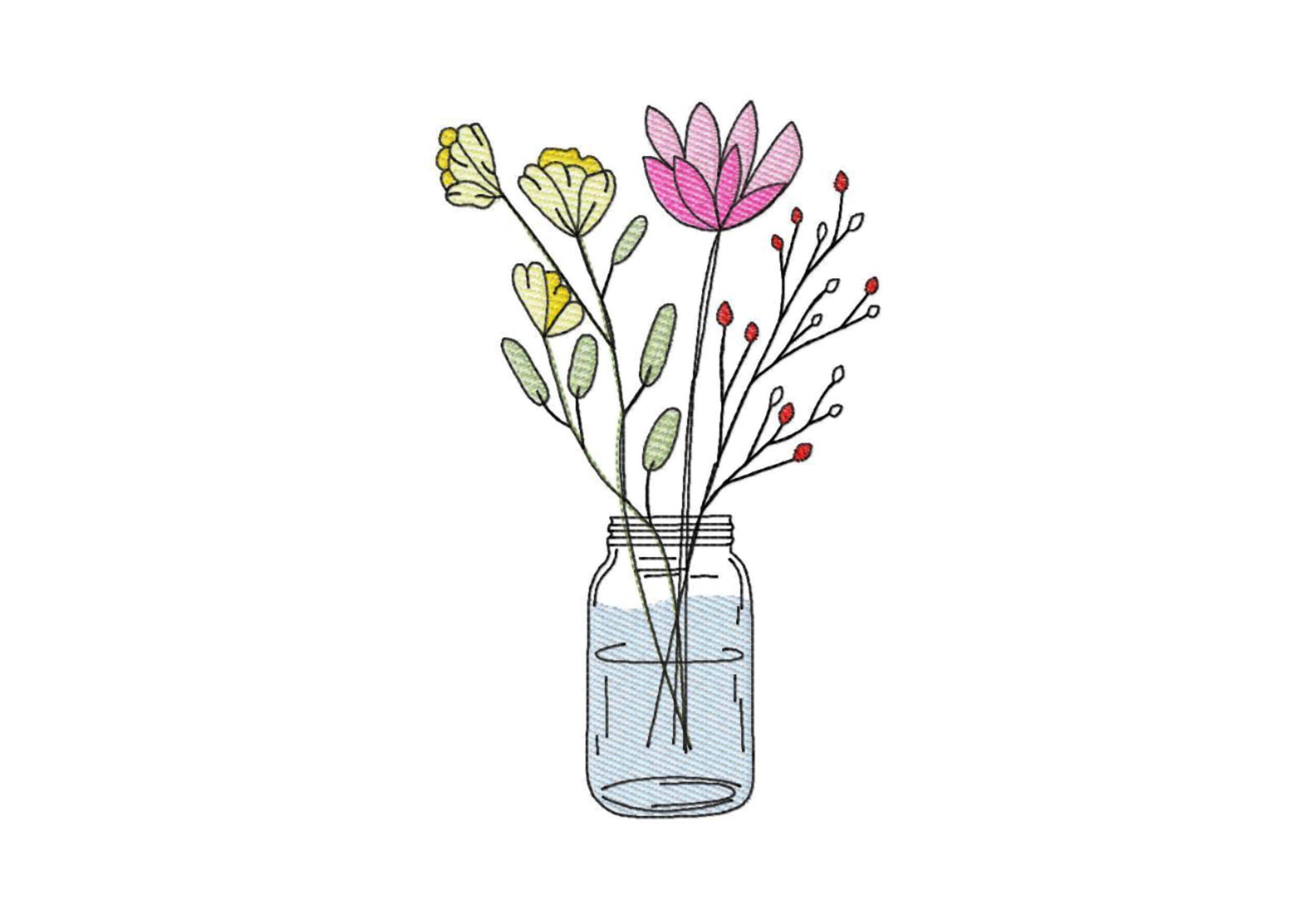 Stickdatei Blumenglas Nr. 1 in vier Größen, Sommer, Frühling, Wildblumen, Vase, Glas - Sewando