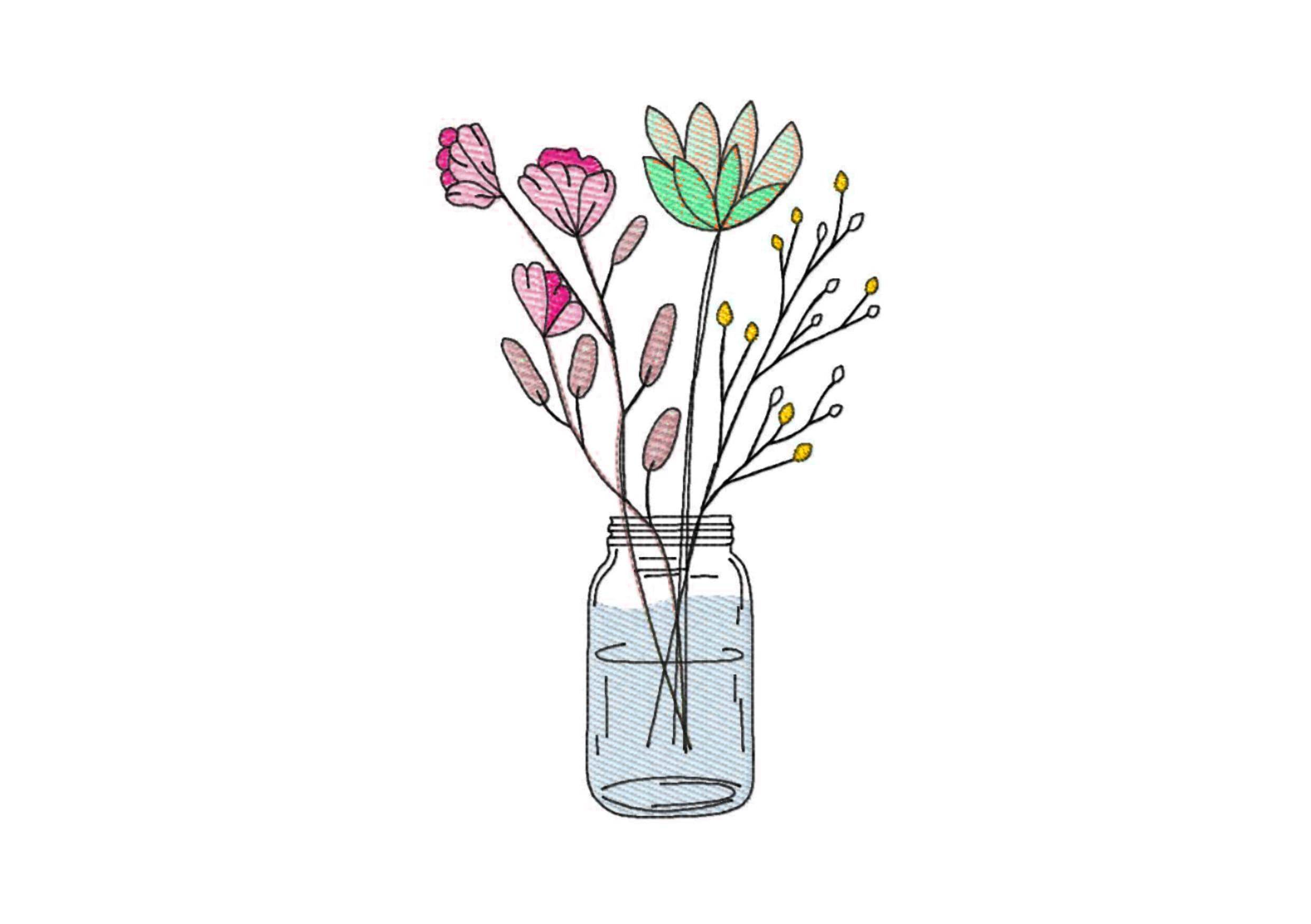 Stickdatei Blumenglas Nr. 1 in vier Größen, Sommer, Frühling, Wildblumen, Vase, Glas - Sewando