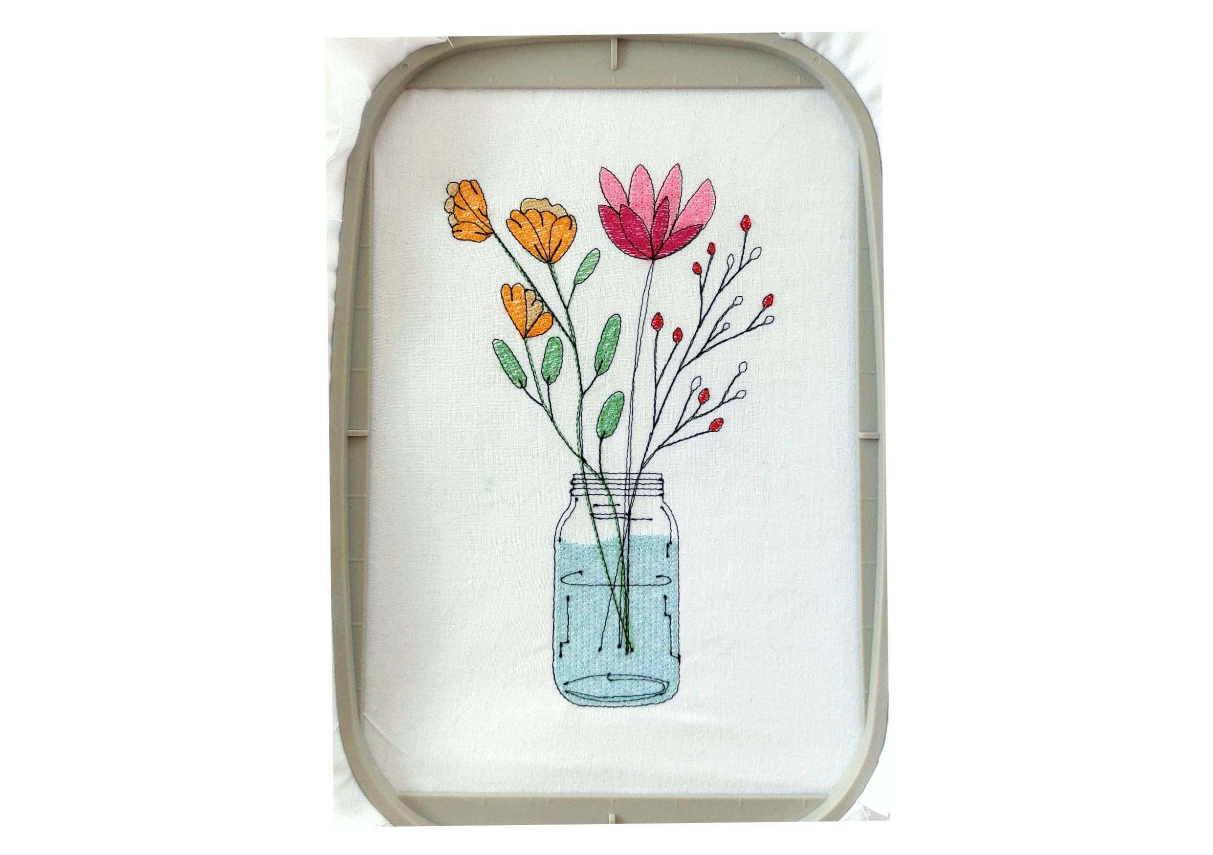 Stickdatei Blumenglas Nr. 1 in vier Größen, Sommer, Frühling, Wildblumen, Vase, Glas - Sewando