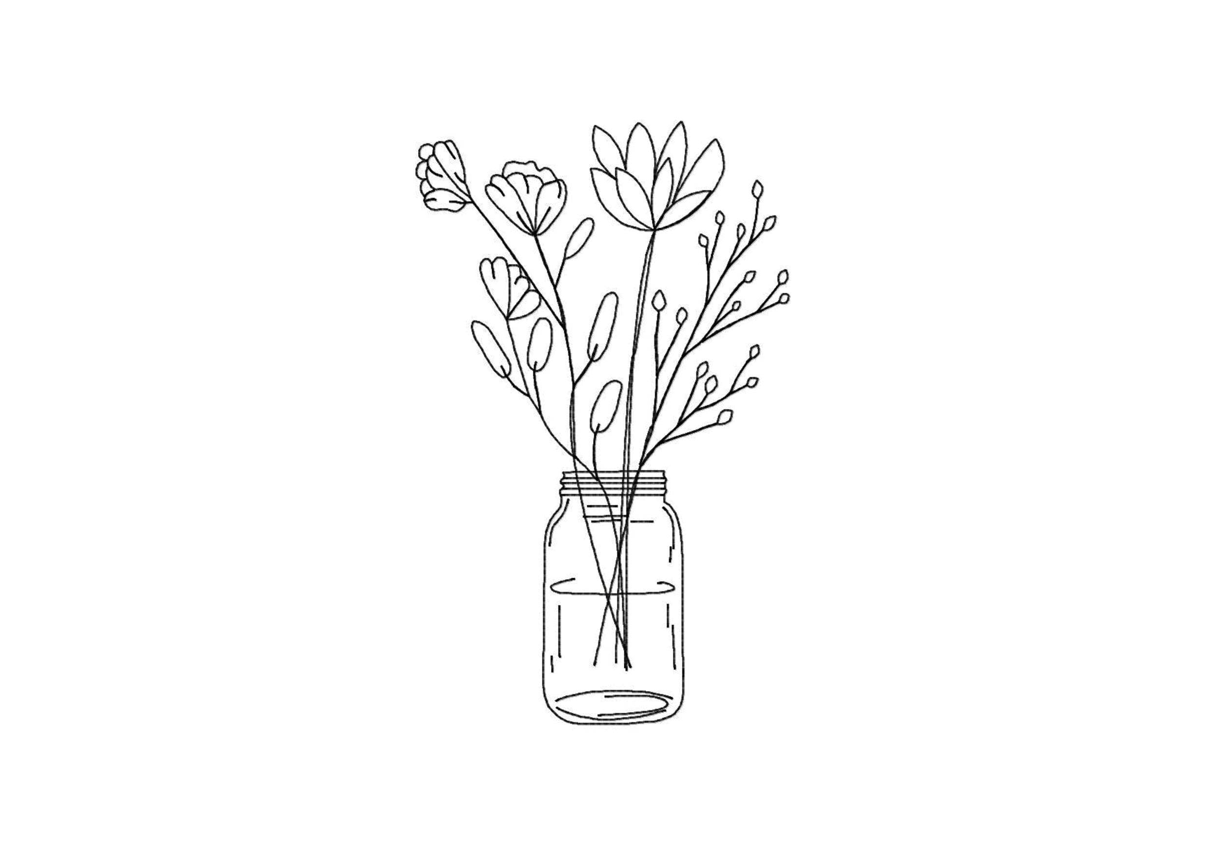 Stickdatei Blumenglas Nr. 1 in vier Größen, Sommer, Frühling, Wildblumen, Vase, Glas - Sewando