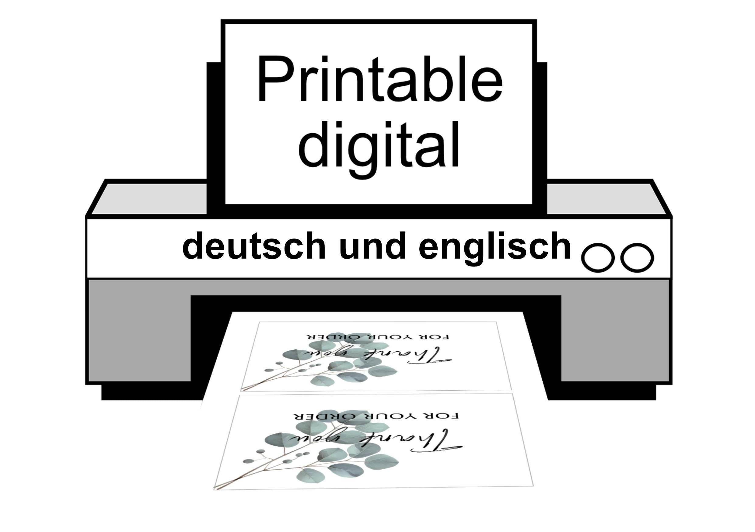 Dankeskarte für Bestellungen, digitaler Sofortdownload, Paketbeilage, selbst ausdrucken, deutsch und englisch - Sewando