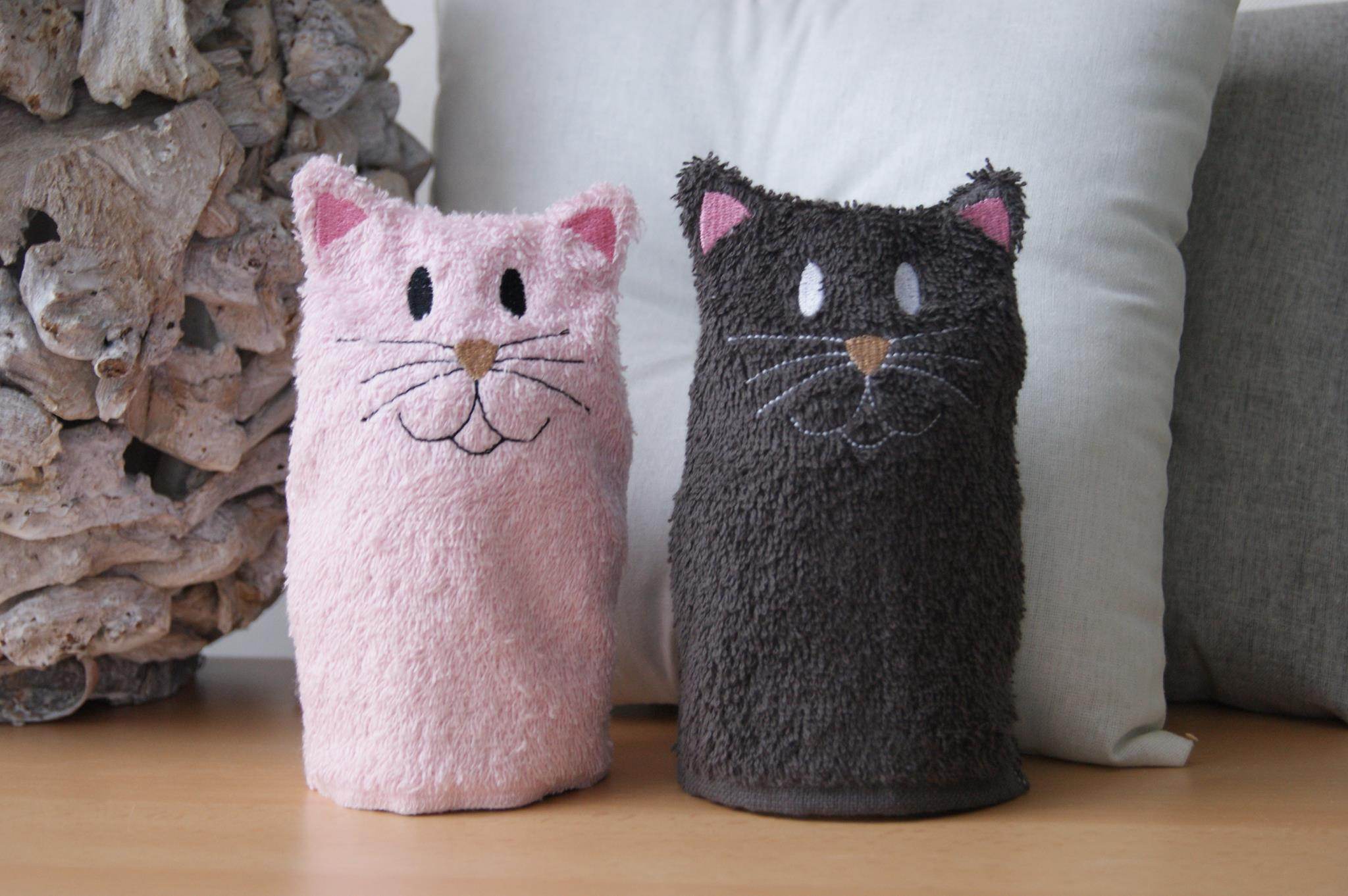 Katzen-Waschlappen Stickdatei ITH 13x18 Waschhandschuh Katze Geburt Geschenk Baby - Sewando