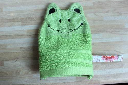 Frosch-Waschlappen Stickdatei ITH 16x26 Teich Baby Geschenk Garten - Sewando