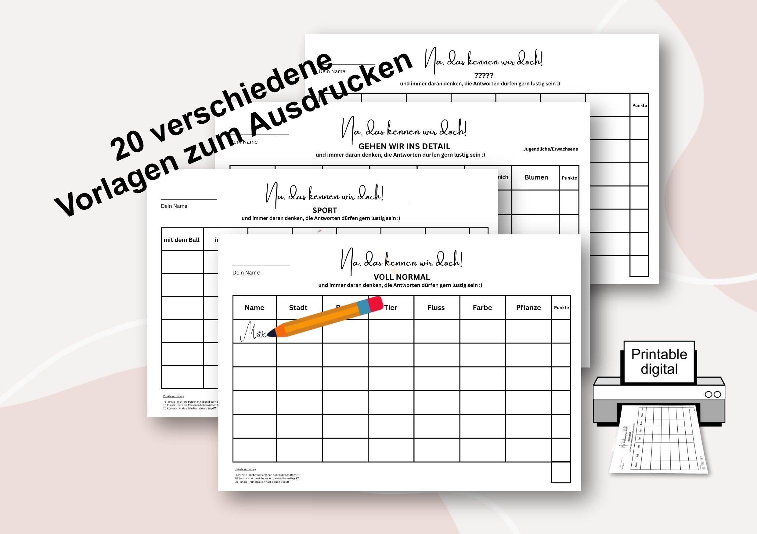 20 Spielvorlagen für die gesamte Familie zum selbst ausdrucken, deutsch - Sewando