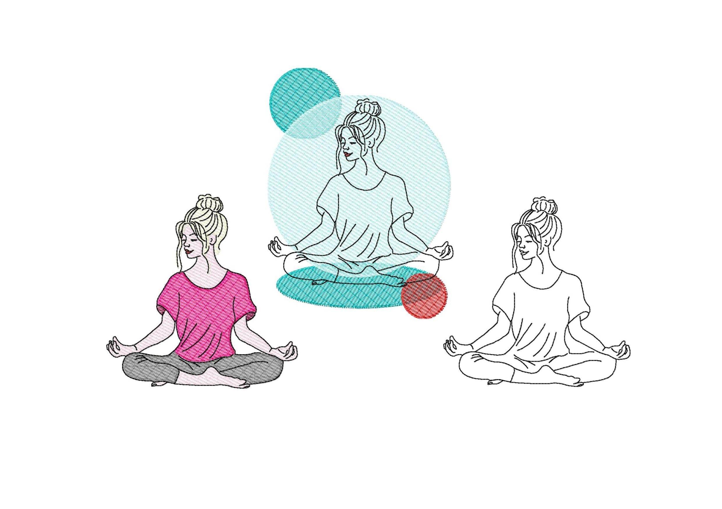 Stickdatei Yoga, LineArt, Redwork, Silhouette, drei Varianten - Sewando