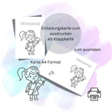Einladungskarte 14 Schuleingang Einladung Schuleinführung zu ausmalen A4 digitaler Sofortdownload zum selbst ausdrucken - Sewando