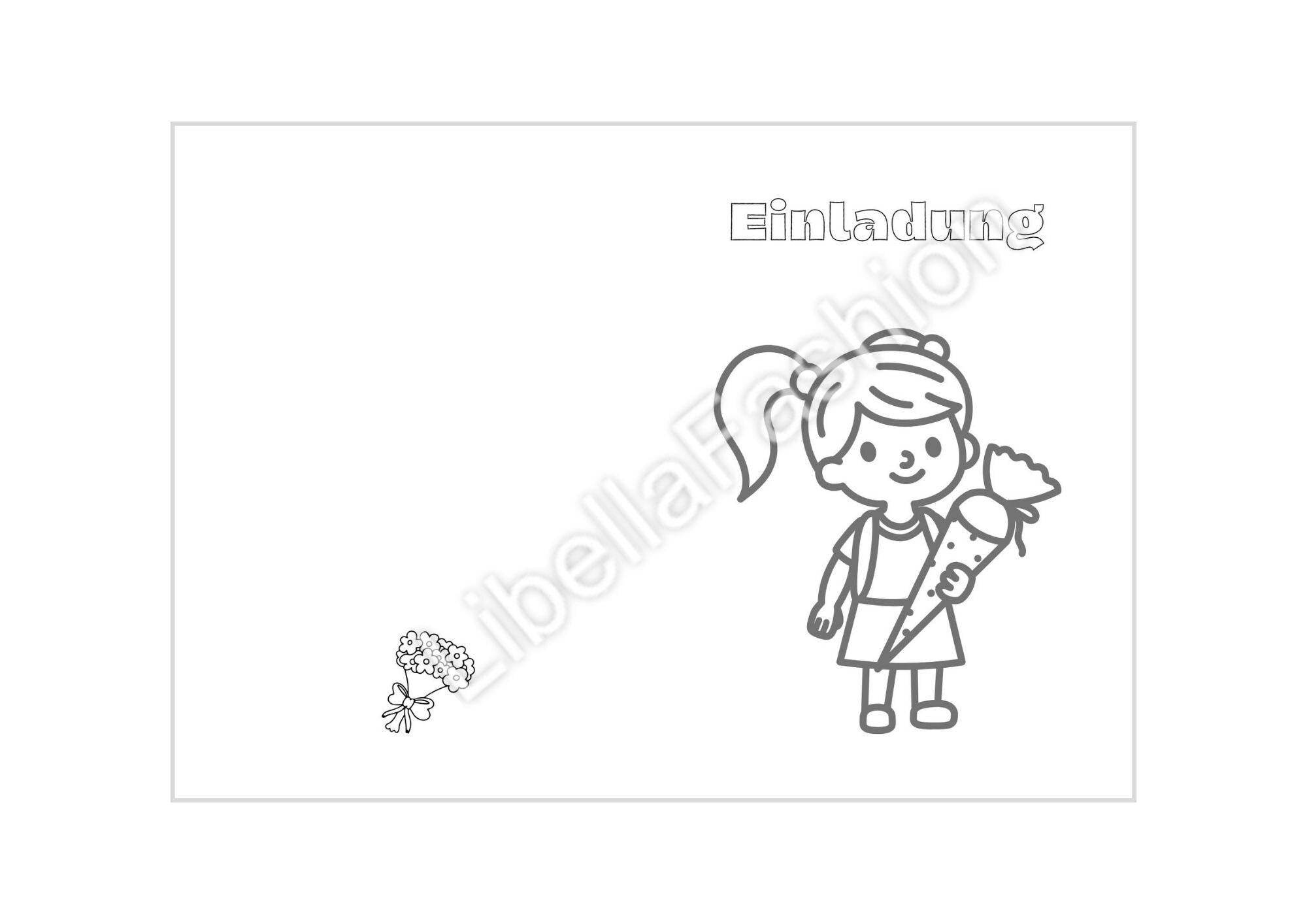 Einladungskarte 14 Schuleingang Einladung Schuleinführung zu ausmalen A4 digitaler Sofortdownload zum selbst ausdrucken - Sewando