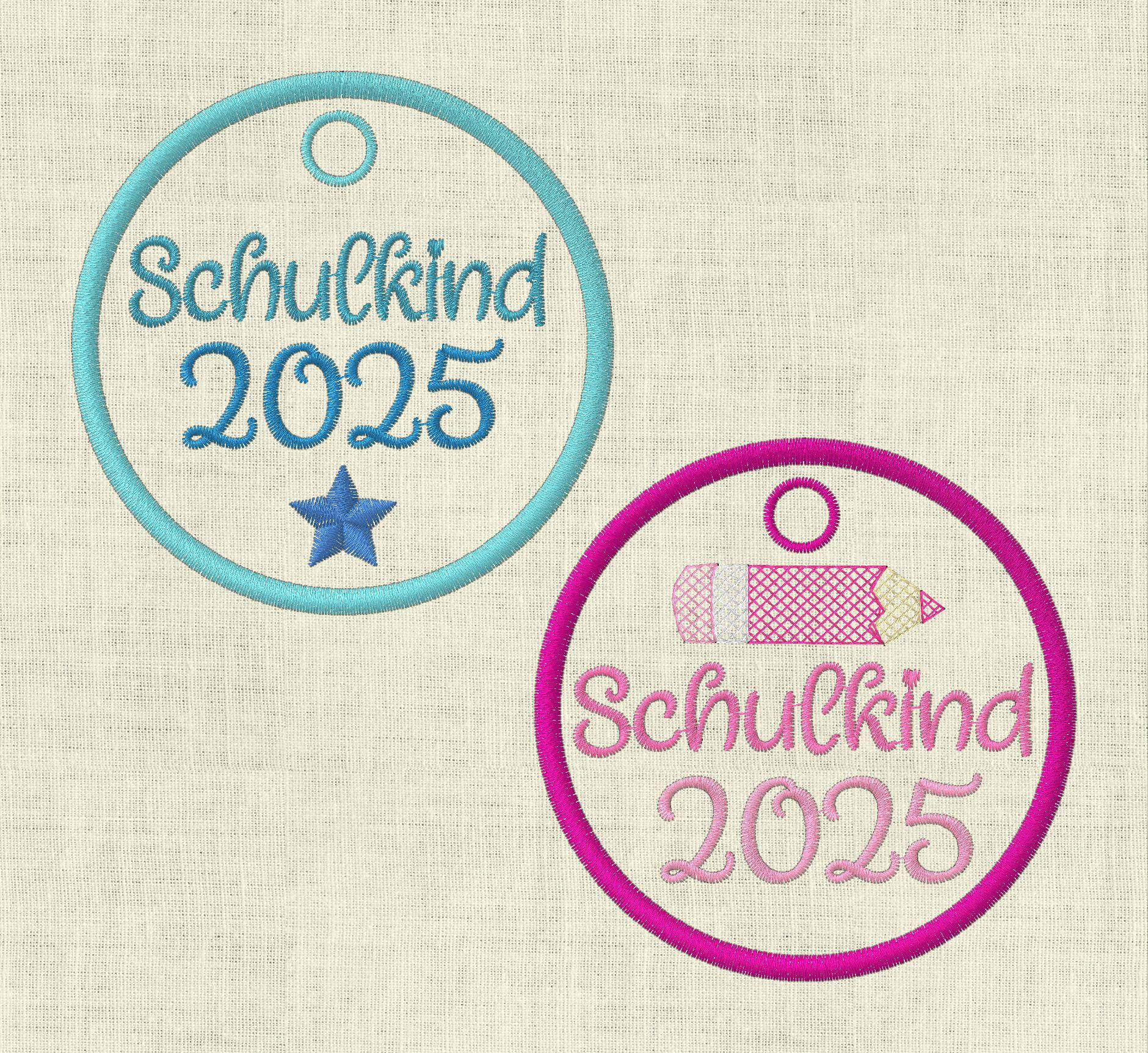 Stickdatei Einschulung Schule Schulkind 2025 Anhänger Maschinenstickerei Set 562 - Sewando