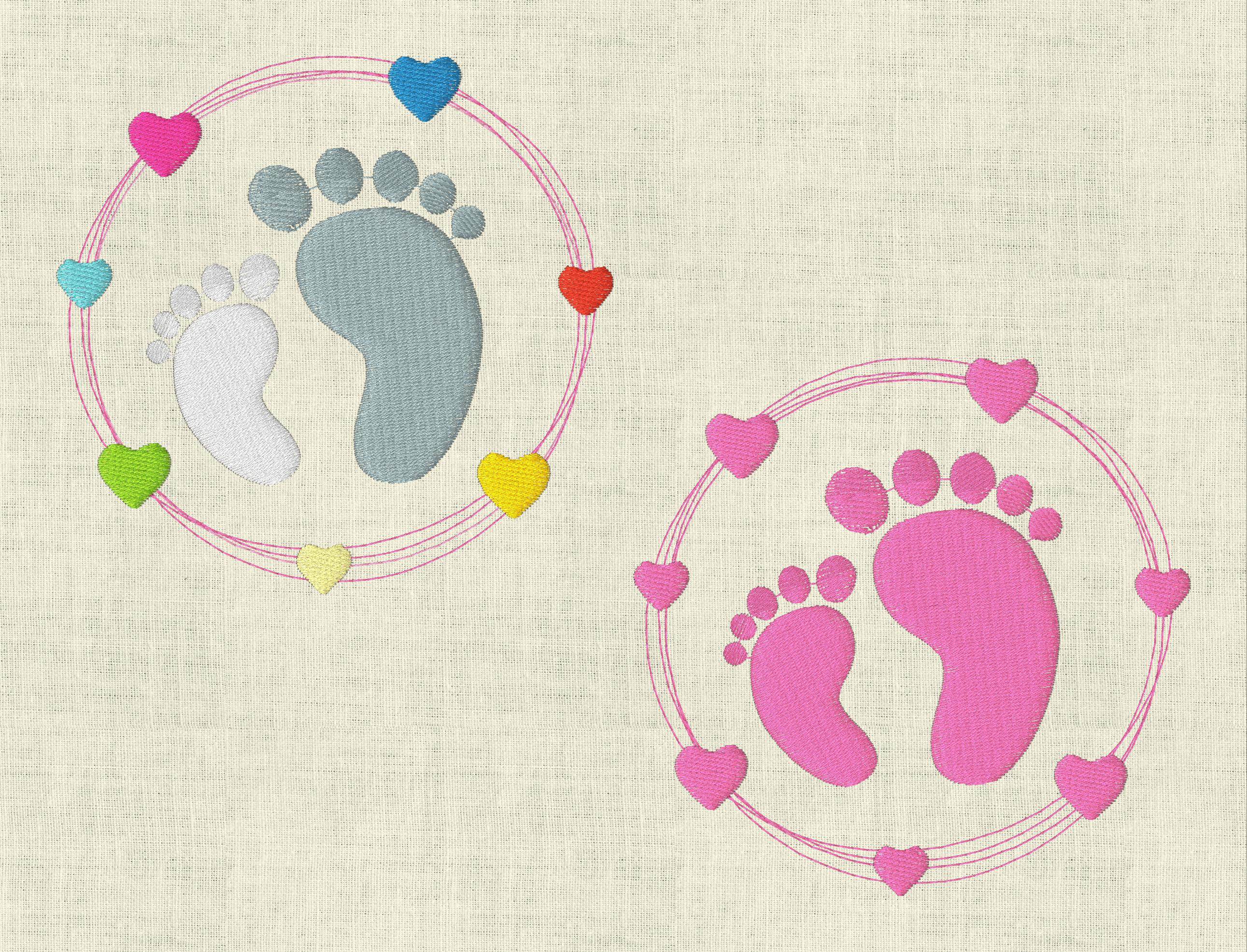 Stickdatei Baby Füße Doodle Rahmen mit HerzenSet 610 - Sewando