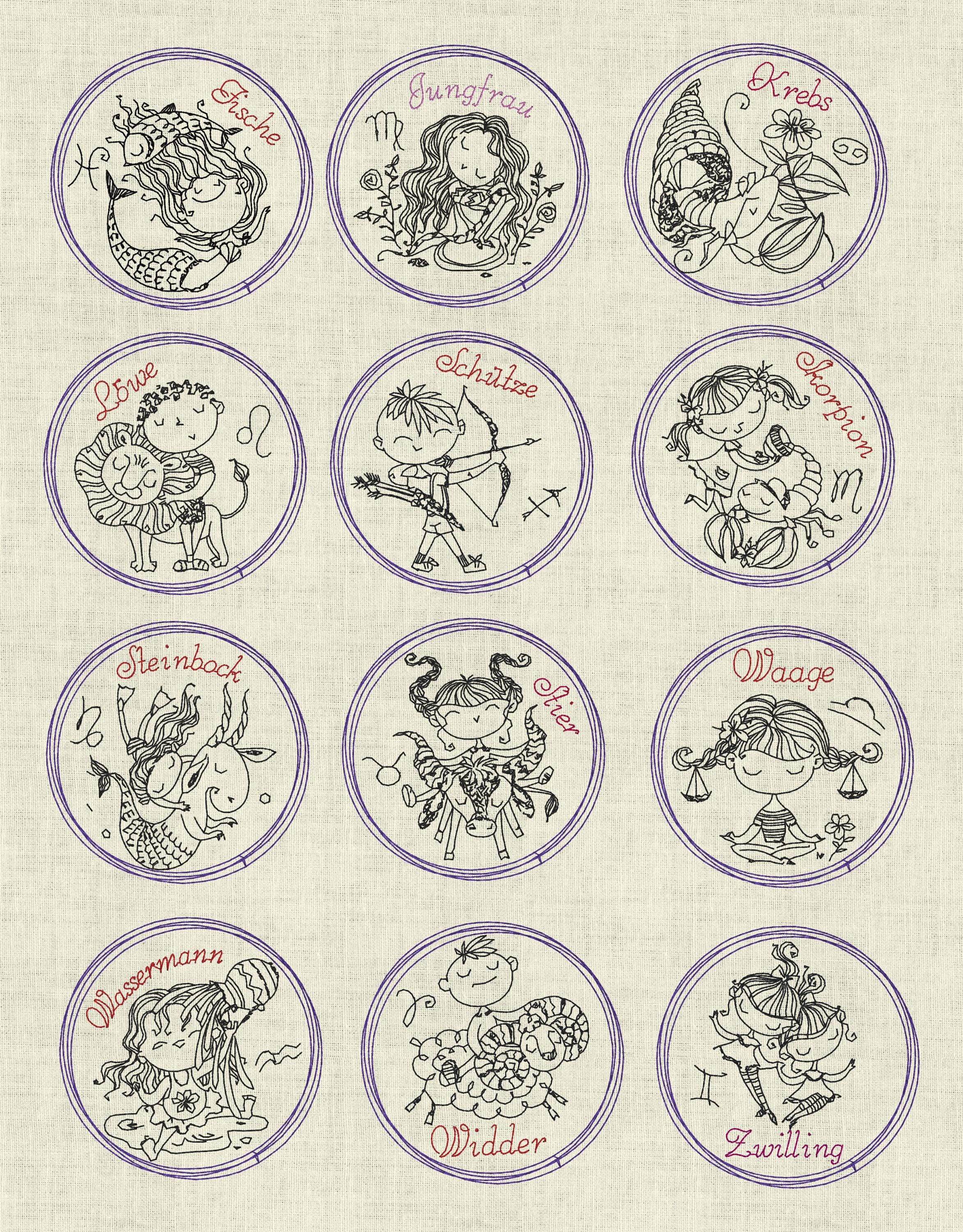 Stickdatei Sternzeichen Horoskop Button Set 980 - Sewando